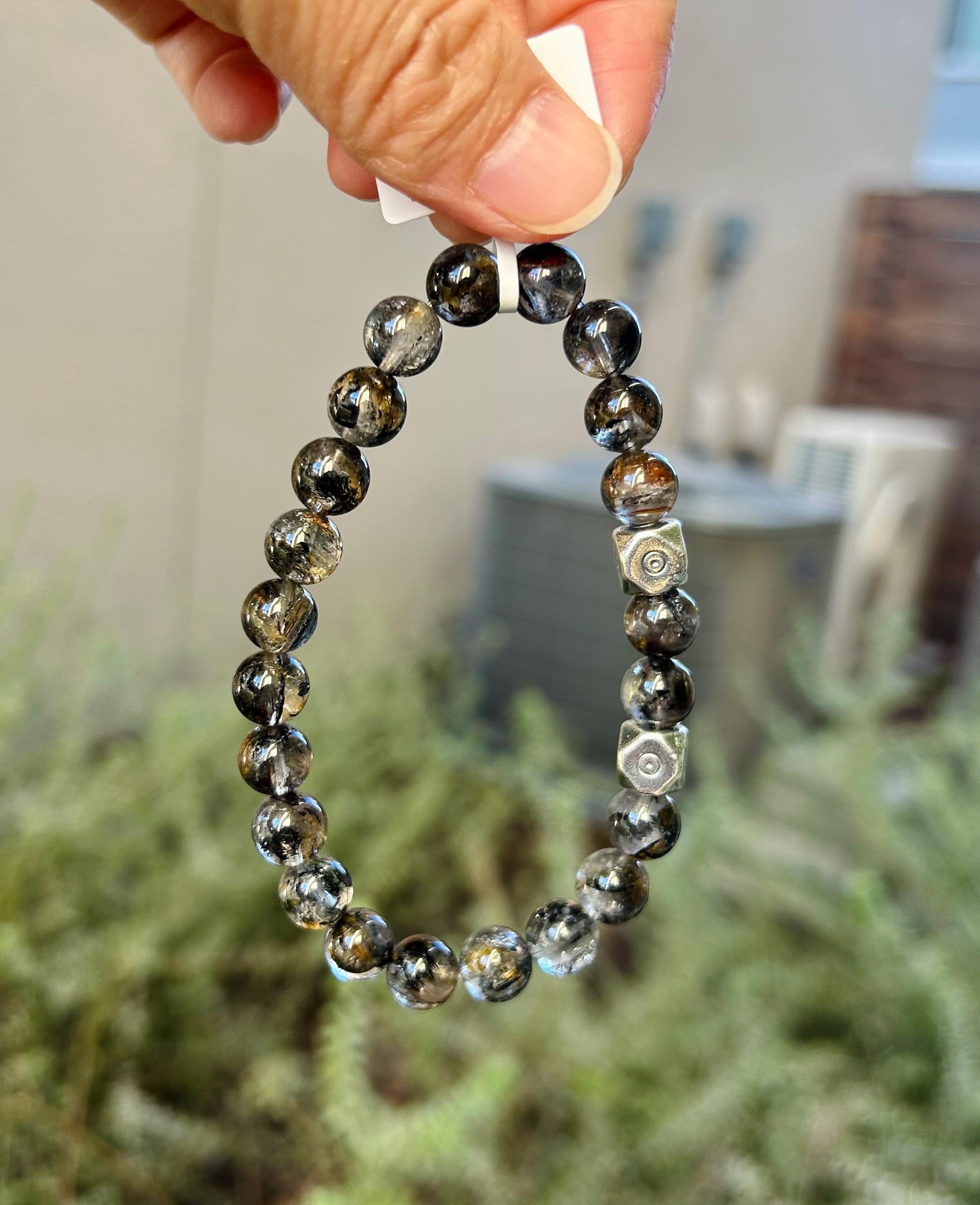 Healing Crystal, Herkimer Diamond Crystal with silver beads Bracelet - 8mm Beads, Fits 17cm Wrist,  (26-026)