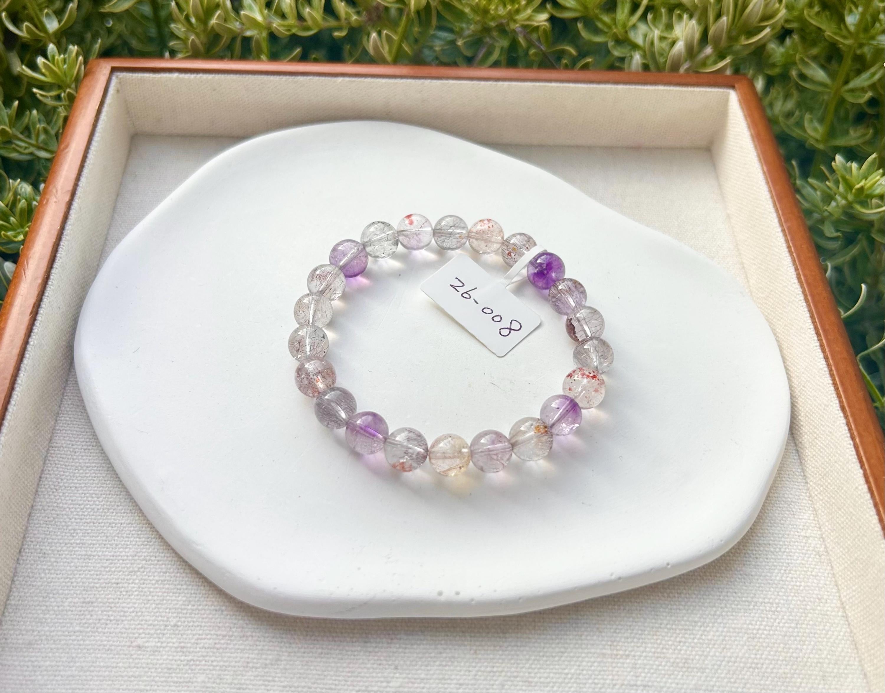Super Seven Beads Bracelet, Clear Super seven with full of string inside, fits up to 16cm wrist - 26-008
