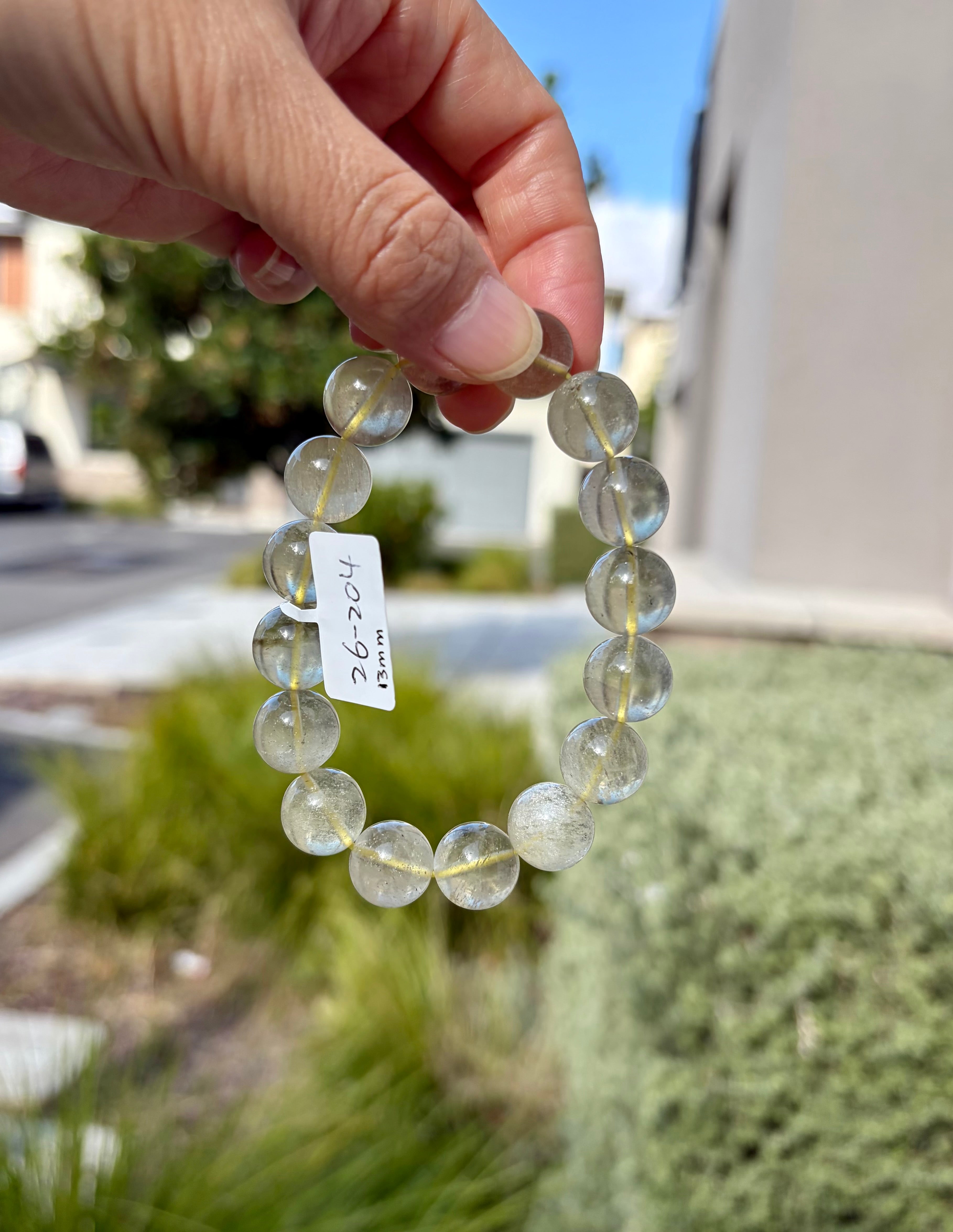 High Clarity Gold Libyan Desert Glass square beads Bracelet: Tektite Beads, 13mm+ beads, Fits up to 16.5cm wrist (26-204)