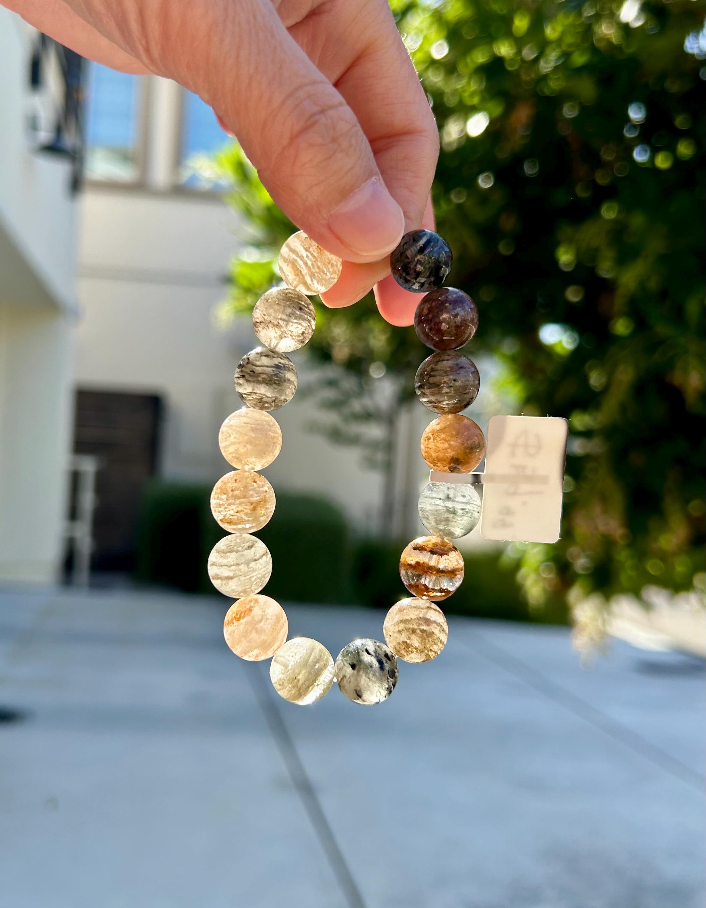 Chunky Layered Phantom Quartz Crystal Bead Bracelet - Rare Gemstone (12mm beads, Fits up to 16.7cm wrist (26-142)