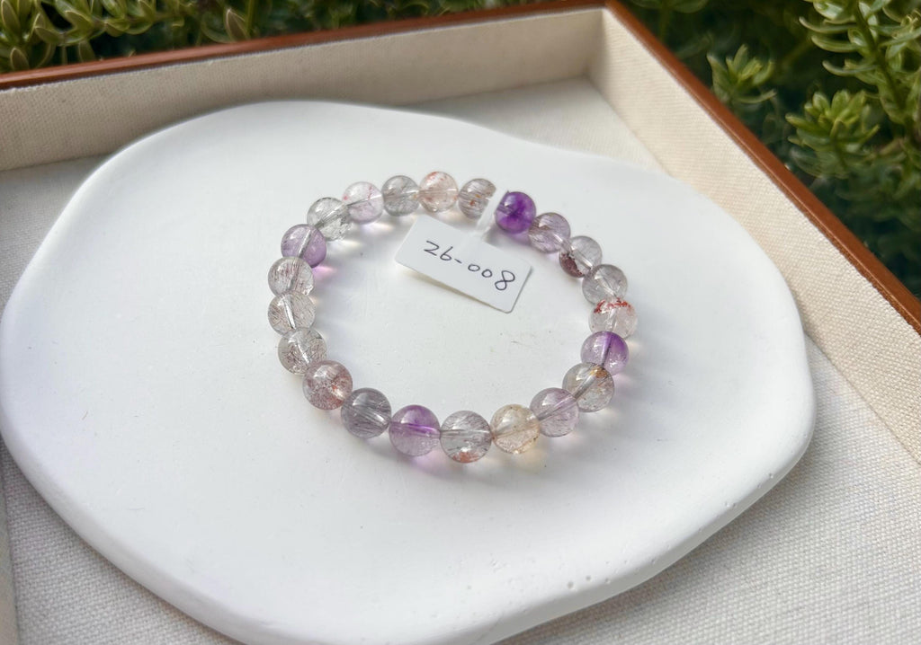 Super Seven Beads Bracelet, Clear Super seven with full of string inside, fits up to 16cm wrist - 26-008