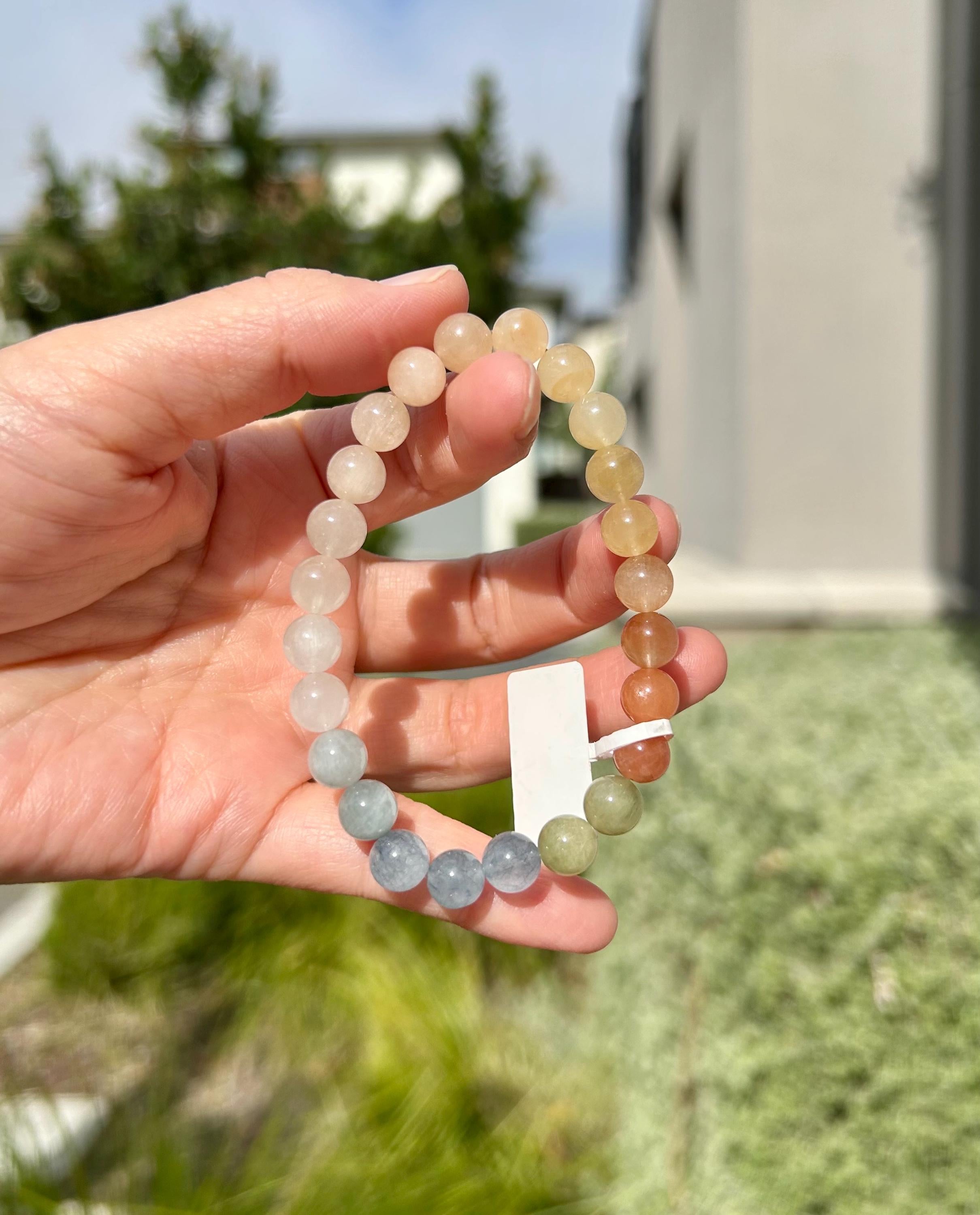 High quality ice cream color Rabbit Hair Quartz beads bracelet 7.8mm beads, fits up to 15cm wrist (26-193)