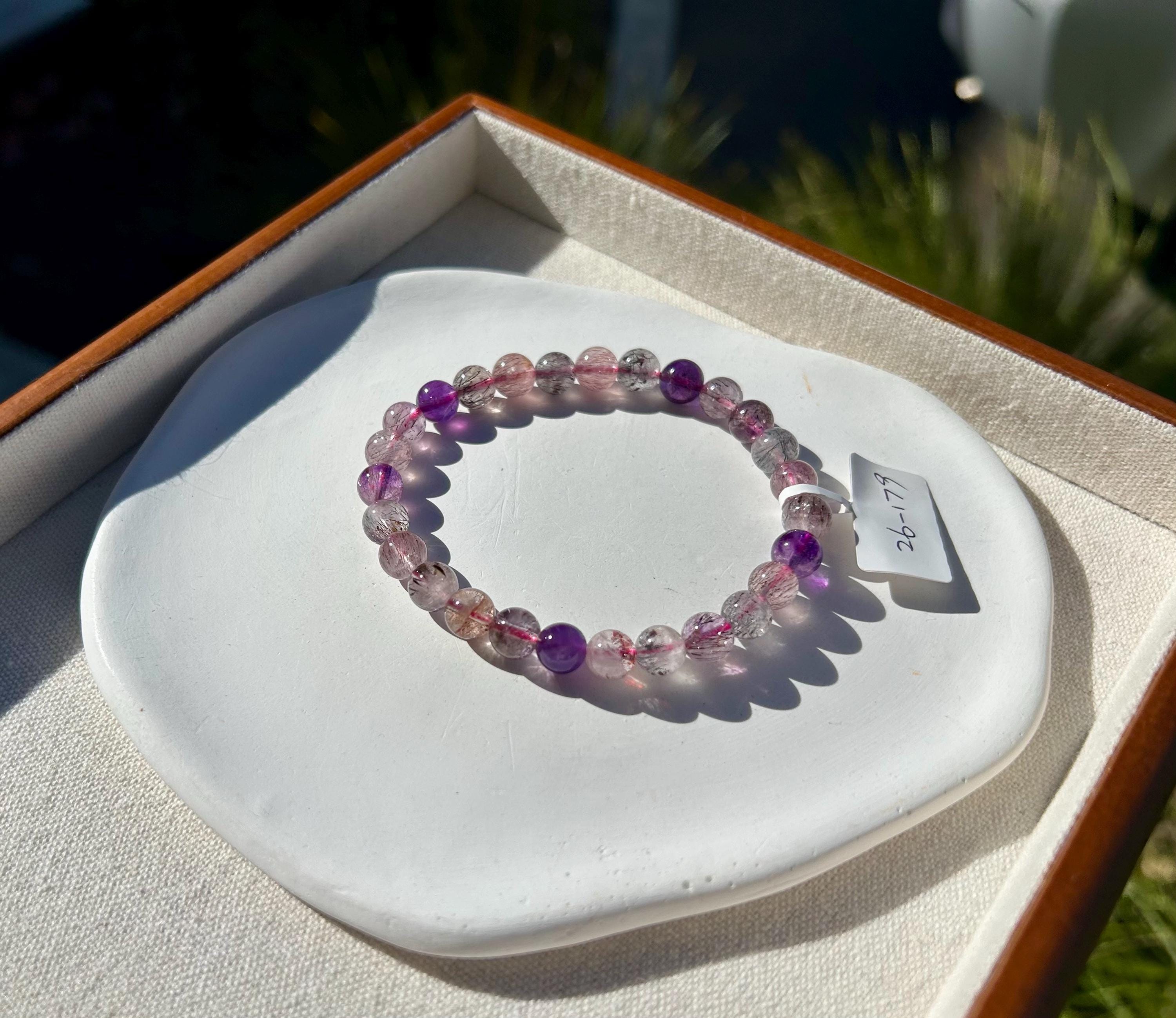 Super Seven Beads Bracelet: Rare Pattern Crystal Healing Jewelry, fits up to 17.5cm wrist (26-179)