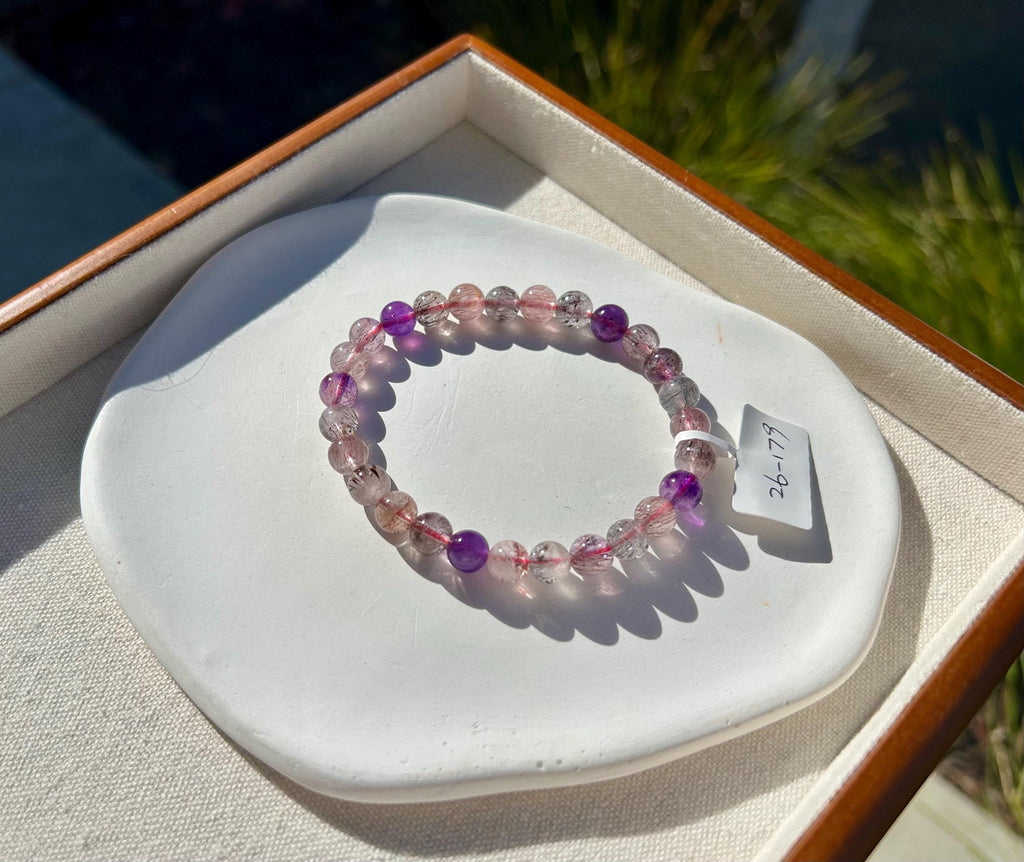 Super Seven Beads Bracelet: Rare Pattern Crystal Healing Jewelry, fits up to 17.5cm wrist (26-179)