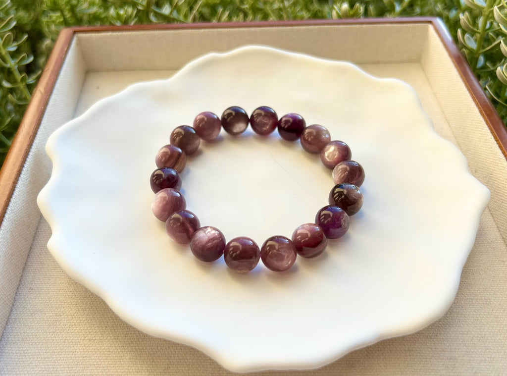 Purple Lepidolite Gemstone Bracelet: Healing Stone Jewelry, 11mm+/- Beads, fits up to 16.5cm wrist（25-186）