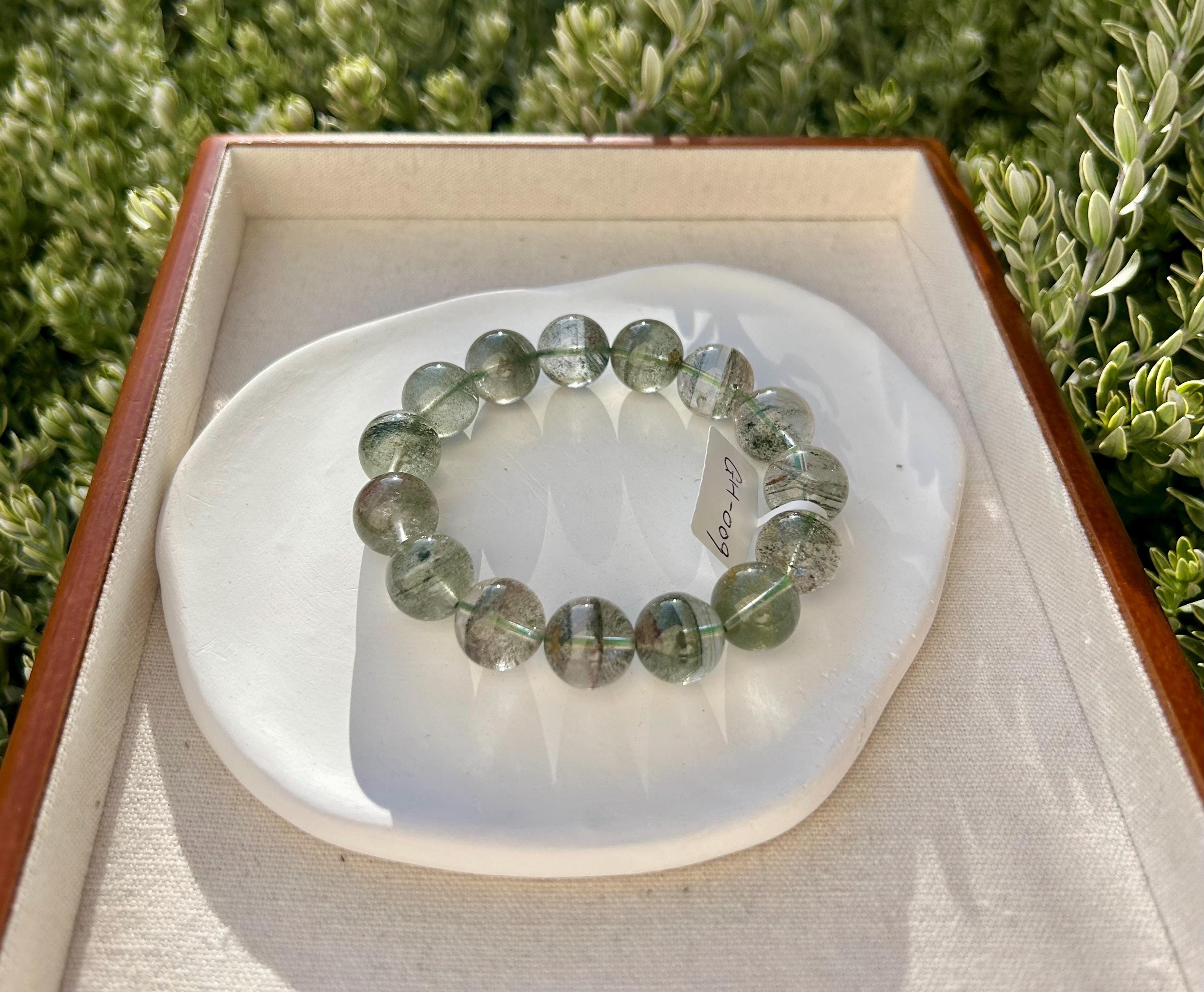 Chunky Green Phantom Quartz Bracelet: Chunky Crystal Wealth Stone, 14mm+ green phantom quartz (GH-009)