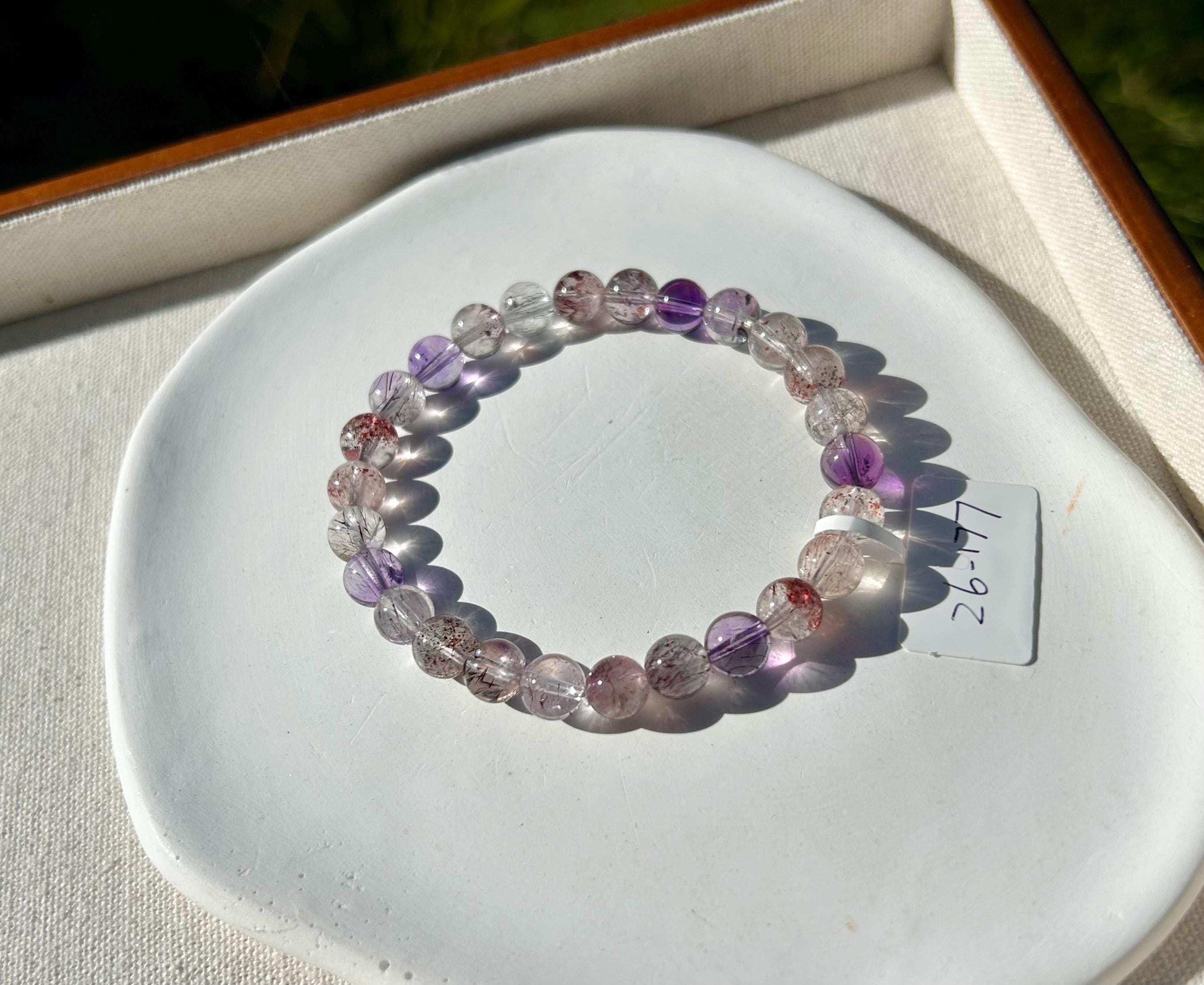 Super Seven Beads Bracelet: Rare Pattern Crystal Healing Jewelry, fits up to 17cm wrist (26-177)