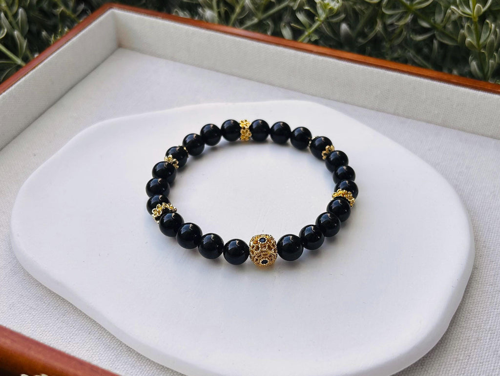 Natural Genuine black tourmaline crystal beads bracelet (25-129) Fits up to 17cm wrist