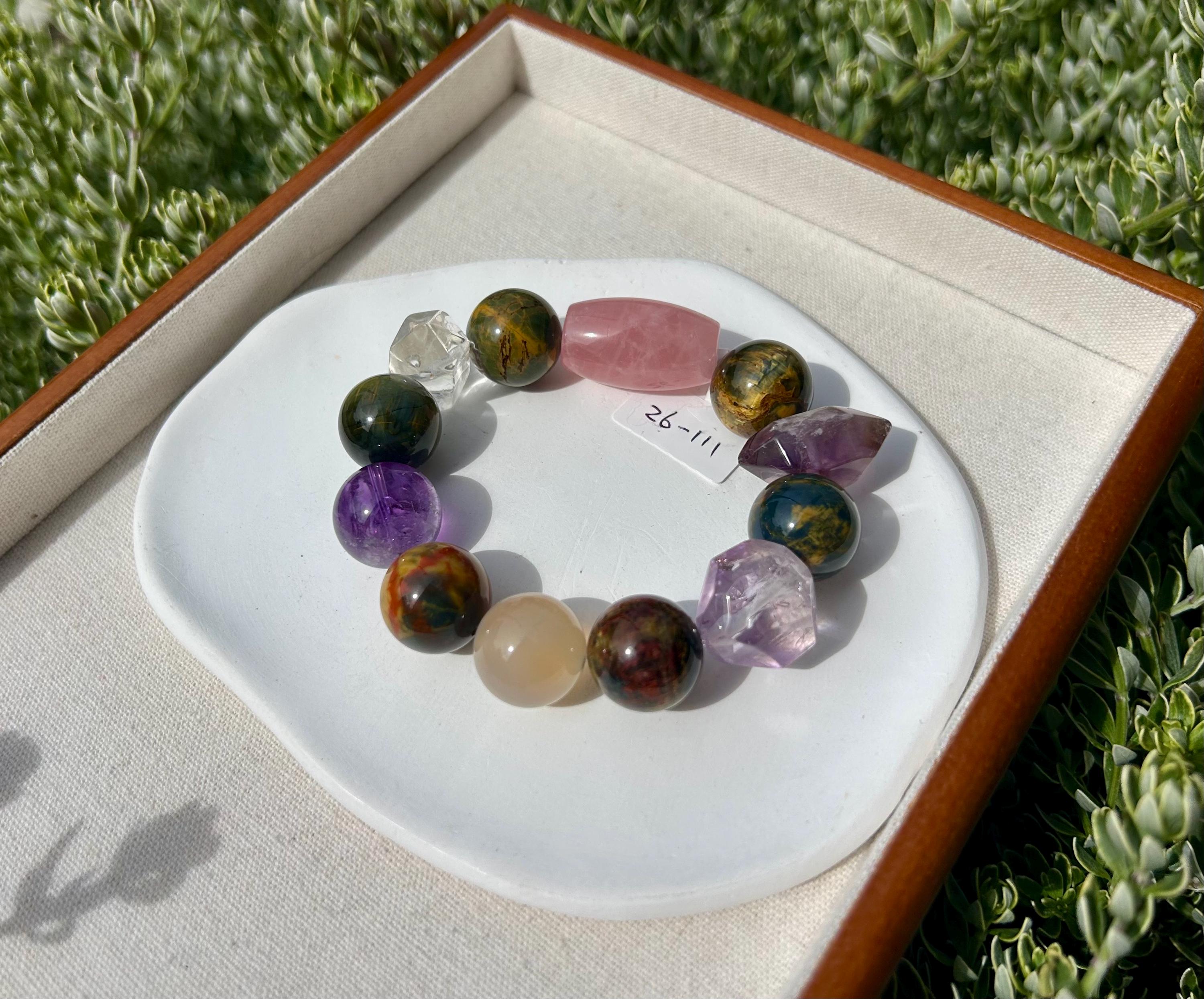 High quality Chunky Pietersite beads bracelet, with multiple color quartz beads, 18mm round Pietersite beads, fits up to 17cm wrist (26-111)