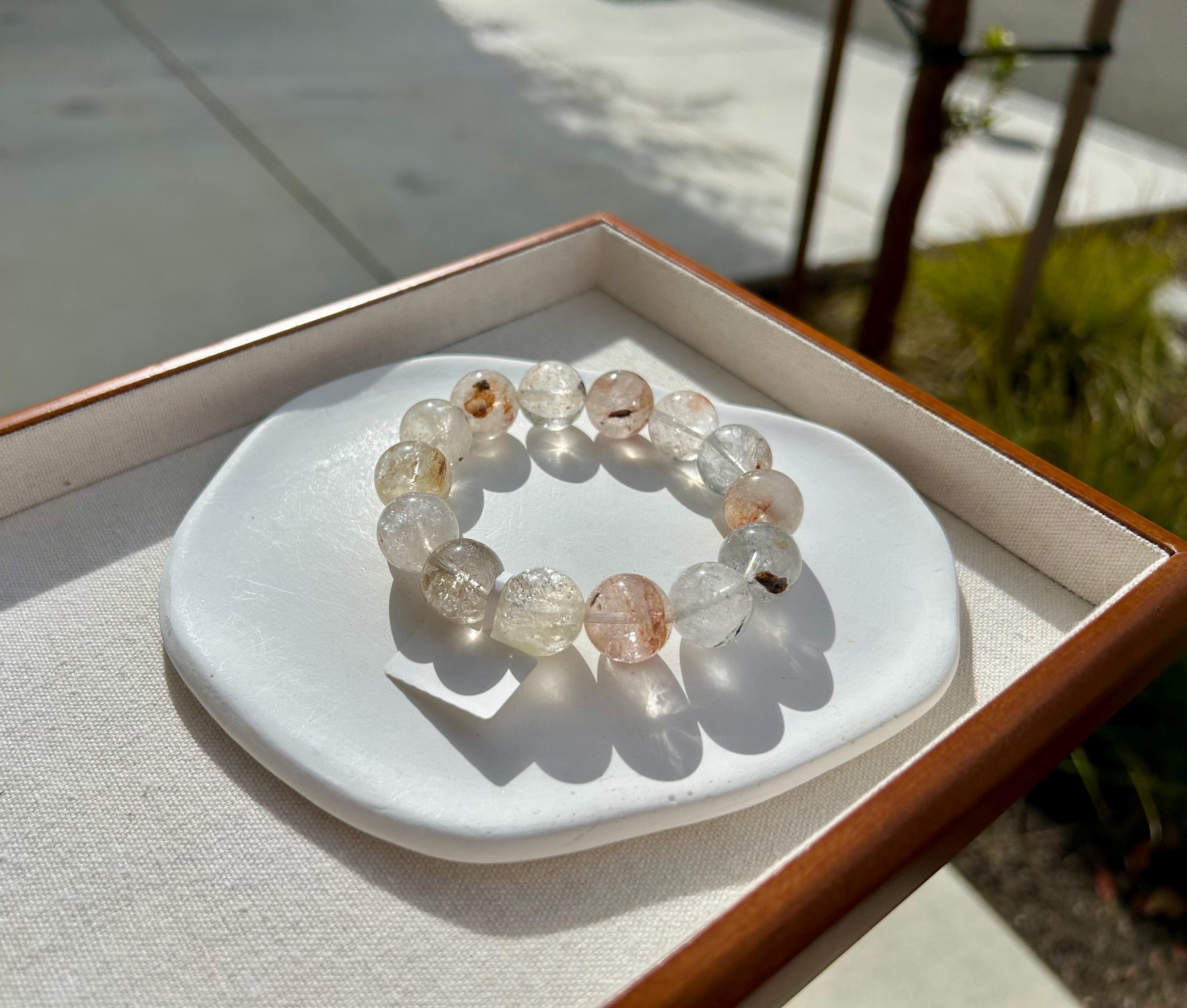 Healing Crystal, Herkimer Diamond Crystal beads Bracelet, Raw Golden Clay Quartz, 11.5mm beads, fits up to 17cm wrist (26-195)