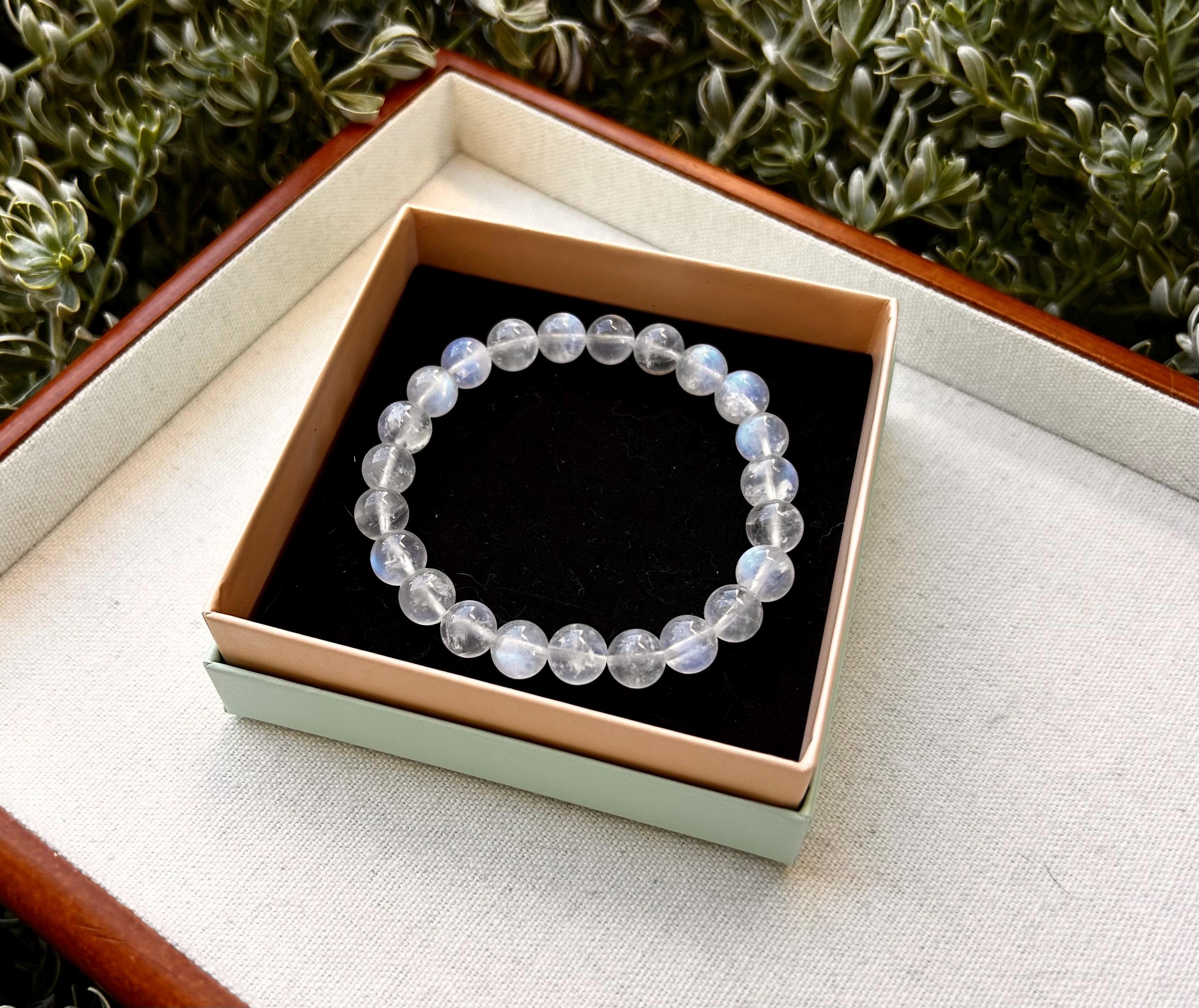 Natural Moonstone Crystal Bracelet: Calming Blue Light Gemstone (25-081)