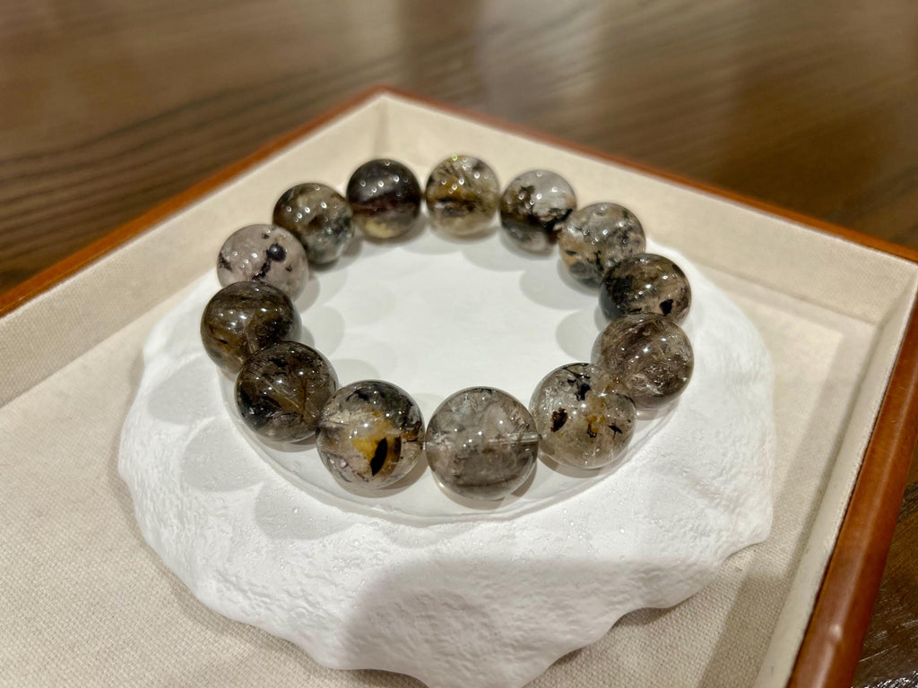 Healing Crystal, Herkimer Diamond Bracelet: Raw Golden Clay Quartz, Huge 18mm beads, fits up to 19cm wrist large size bracelet (GH-018)