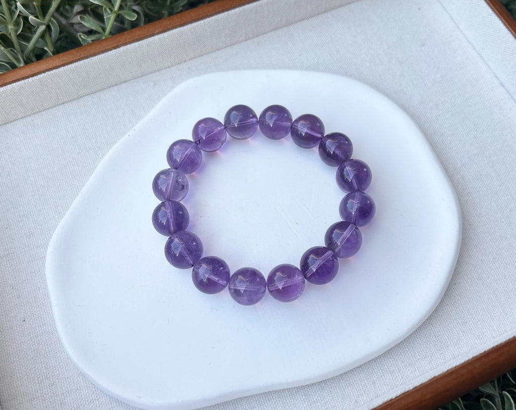 Chunky Amethyst Beaded Bracelet: Natural Crystal, Healing Stone (13mm, Fits 16.7cm Wrist)  (25-128)
