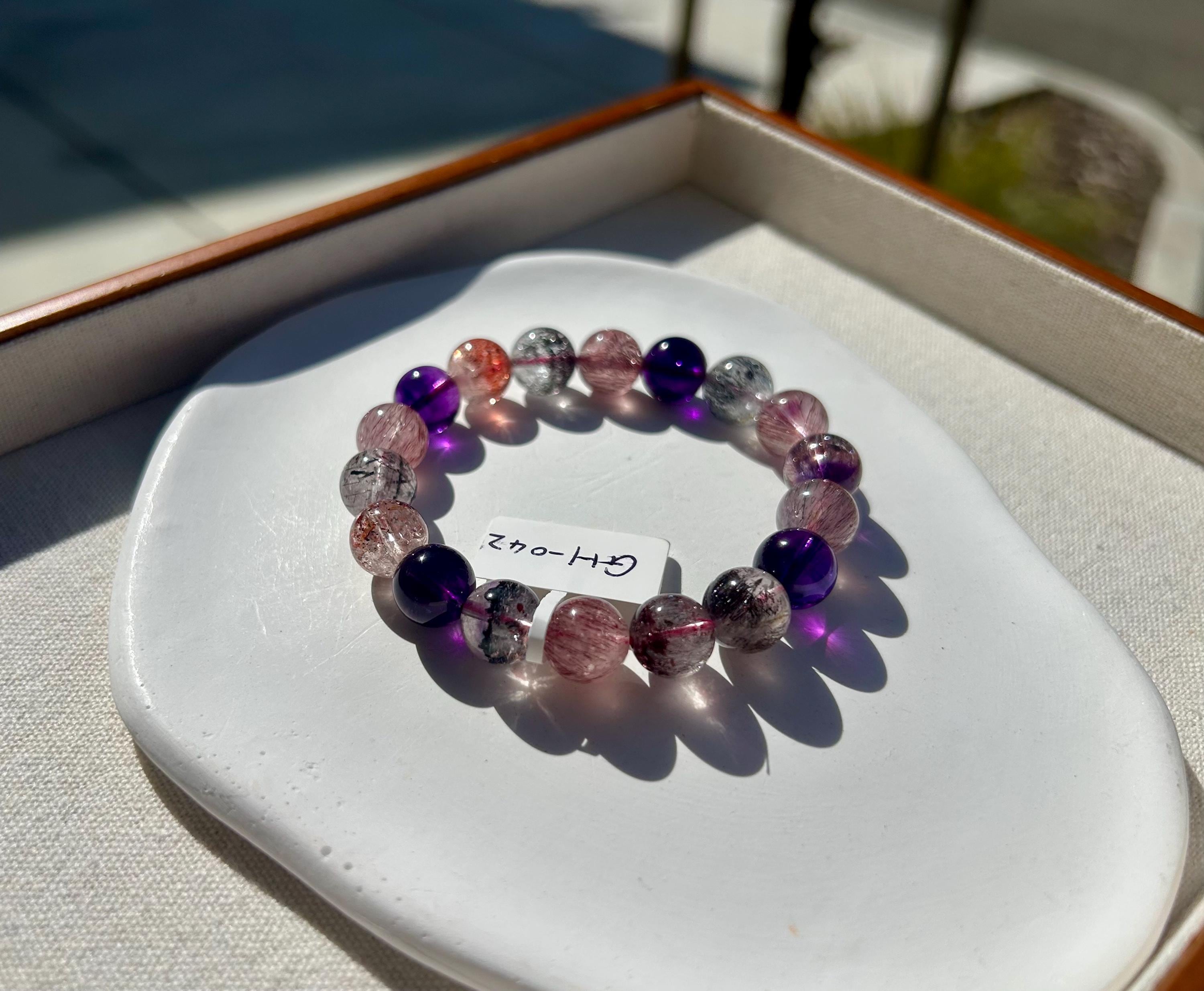 Premium Select, High Grade Super Seven Crystal Bead Bracelet: Abundant Minerals, 10.5mm+, GH-042