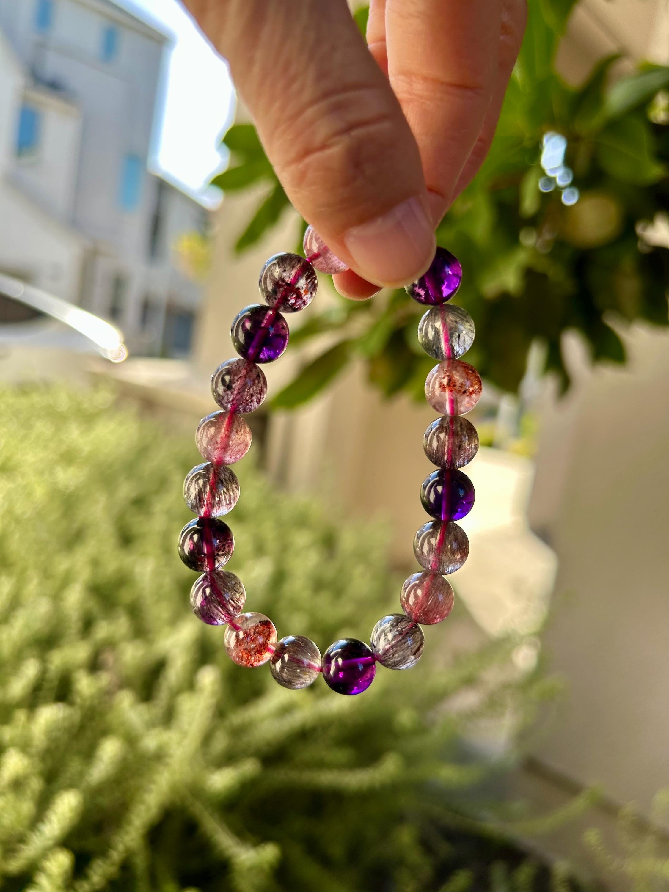 Premium Select, High Grade Super Seven Crystal Bead Bracelet: Abundant Minerals, 10mm, GH-088