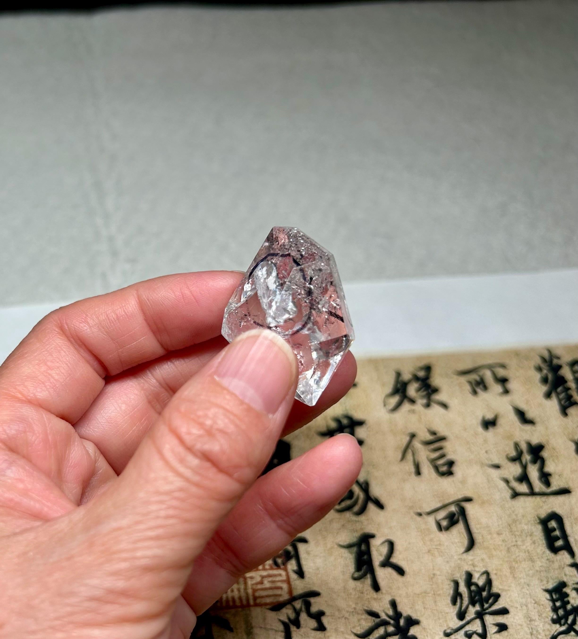 Healing Crystal, Large Double-Terminated Herkimer Diamond Enhydro Quartz with Moving Sand & Giant Bubble Inclusion(18.8g) (26-129)