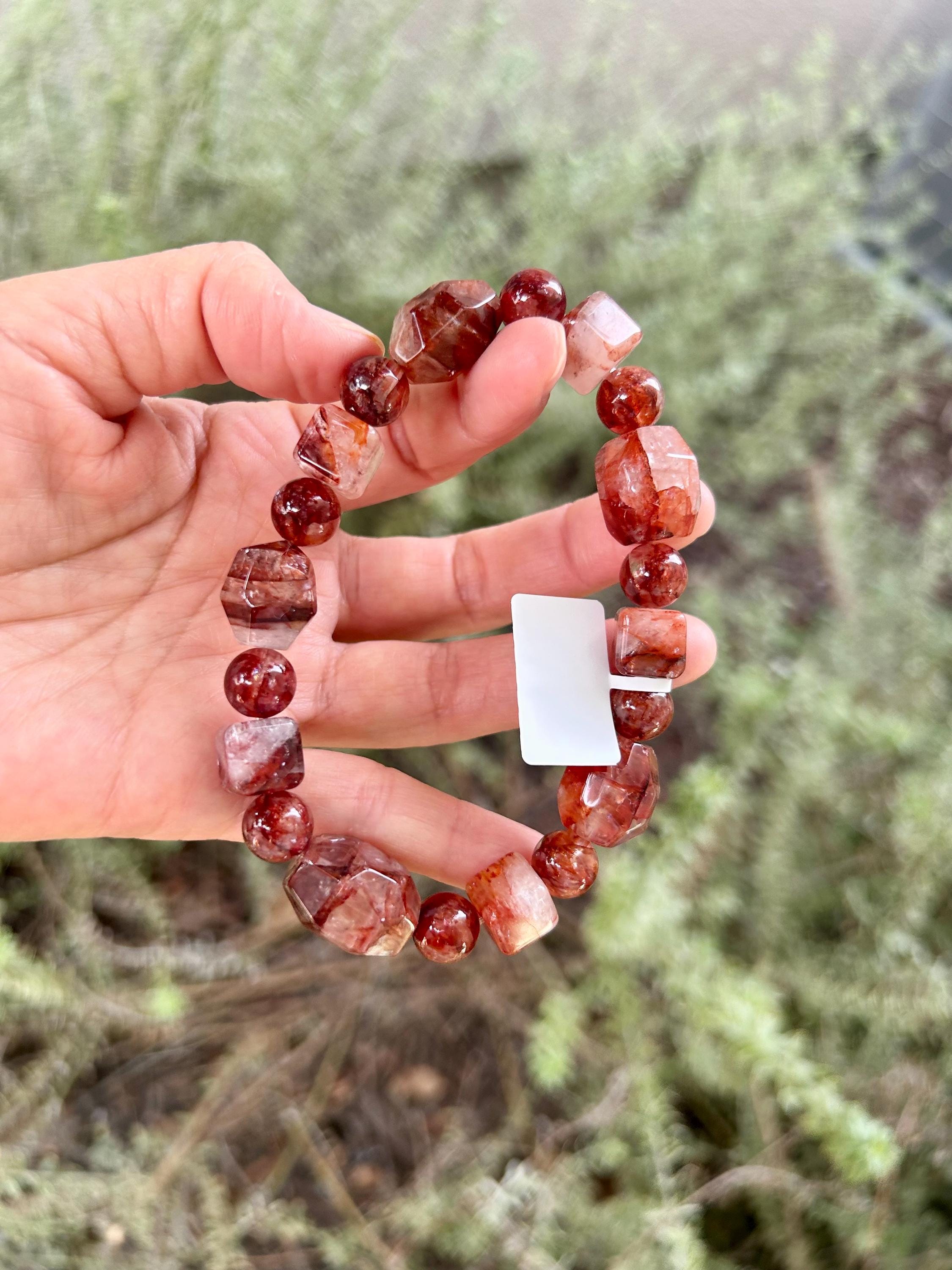 Fits up to 19cm wrist, Chunky dry rose color Hematite Quartz Bead Bracelet (25-230)