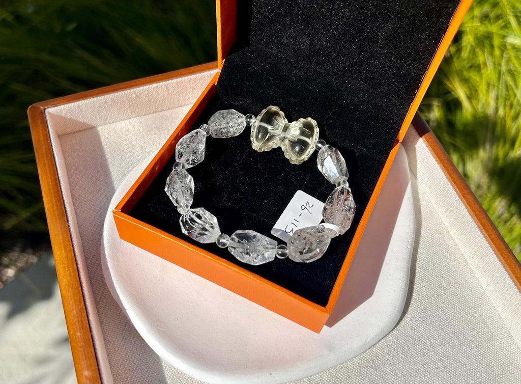 High-Quality Herkimer Diamond Faceted Nugget Bead Bracelet, fits up to 16.5cm wrist (26-113)