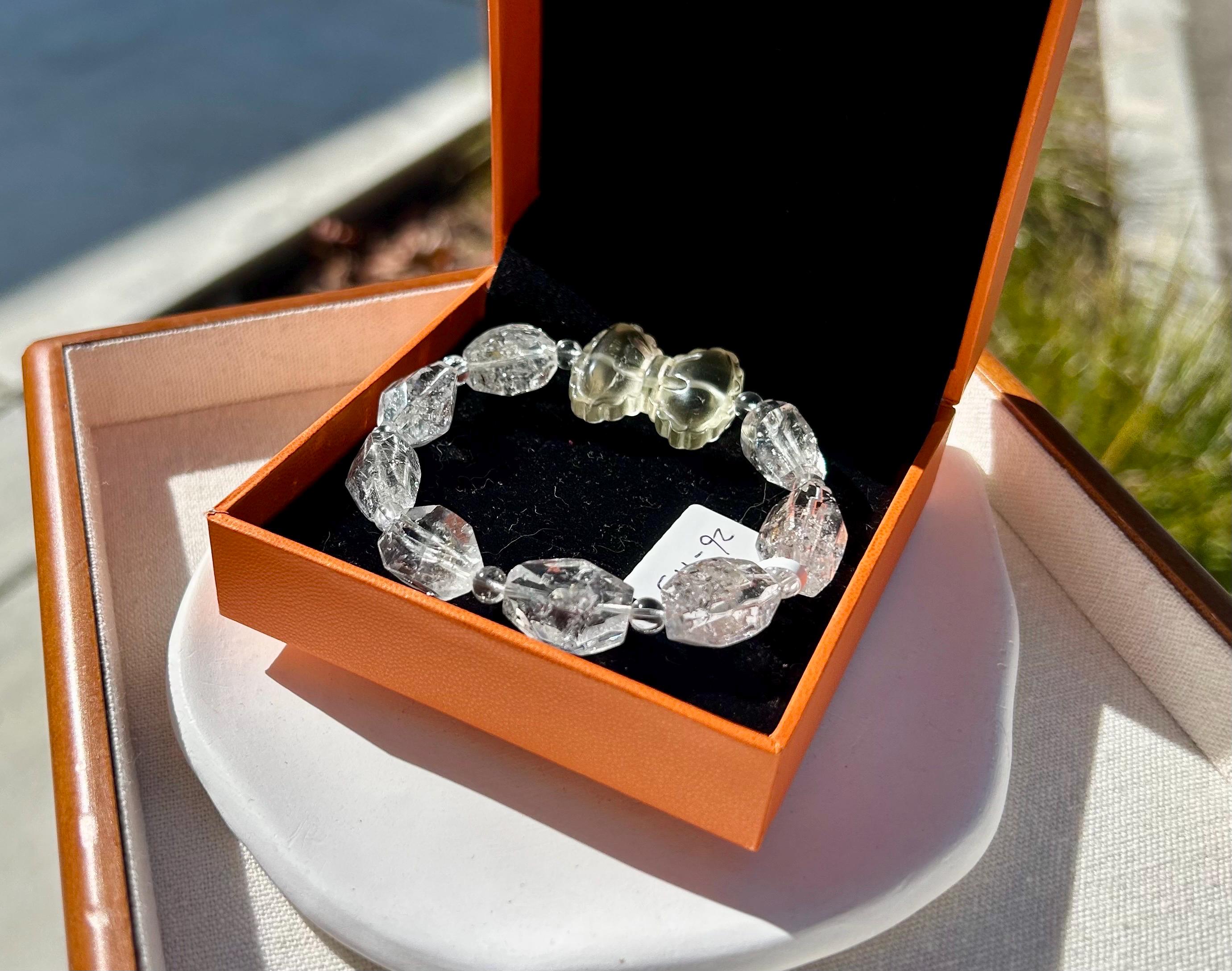 High-Quality Herkimer Diamond Faceted Nugget Bead Bracelet, fits up to 16.5cm wrist (26-113)