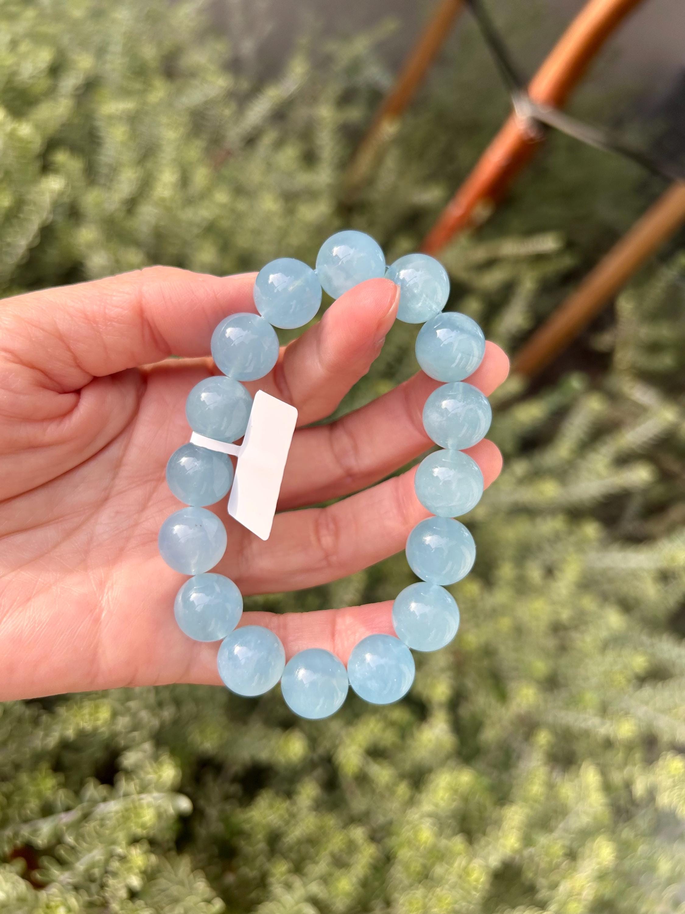 Chunky Aquamarine Quartz Bead Bracelet: Natural Gemstone, Stress Relief, (25-219)