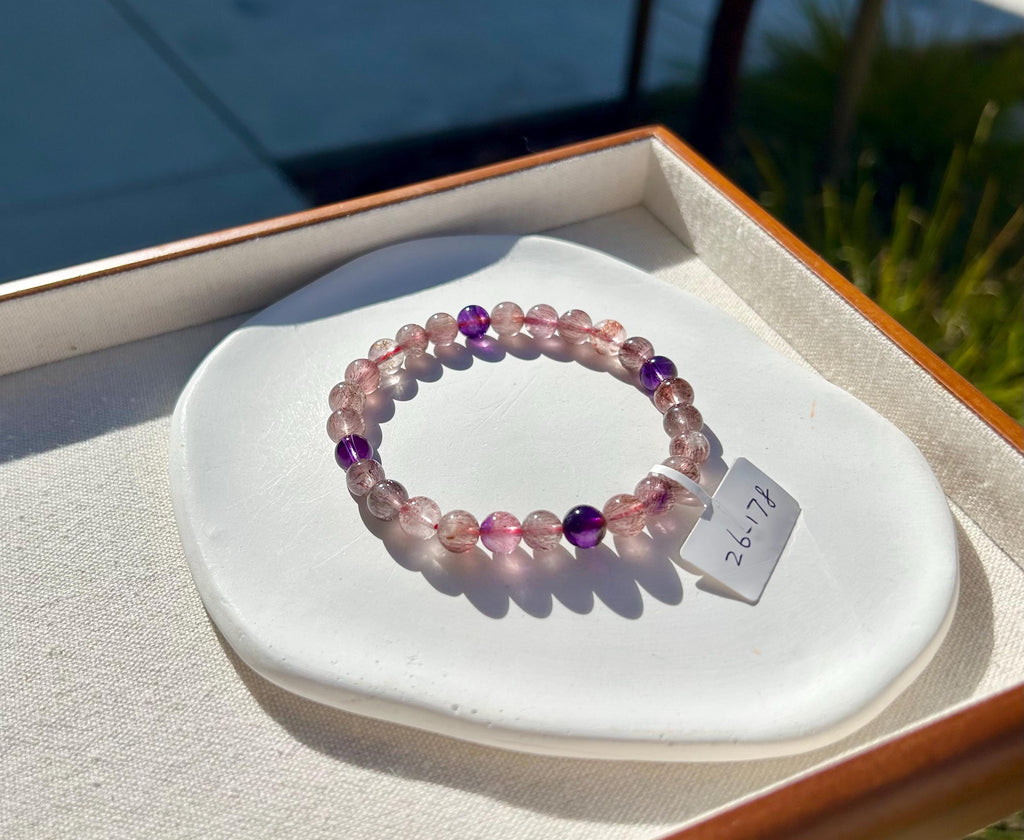 Super Seven Beads Bracelet: Rare Pattern Crystal Healing Jewelry, fits up to 17.5cm wrist (26-178)