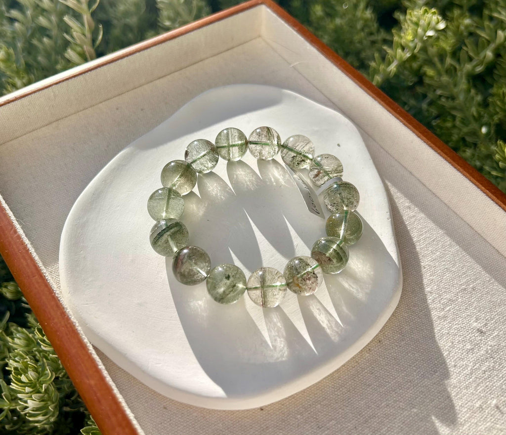 Chunky Green Phantom Quartz Bracelet: Chunky Crystal Wealth Stone, 14mm+ green phantom quartz (GH-009)