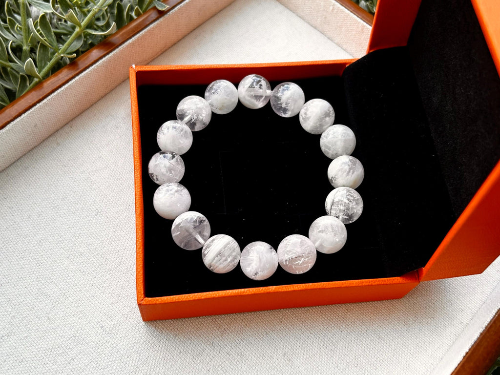 High Quality Snowflake Phantom Crystal Bracelet: Chunky Natural Gemstone Beads, 12.5mm+ beads, fits up to 16.5cm wrist (25-105)
