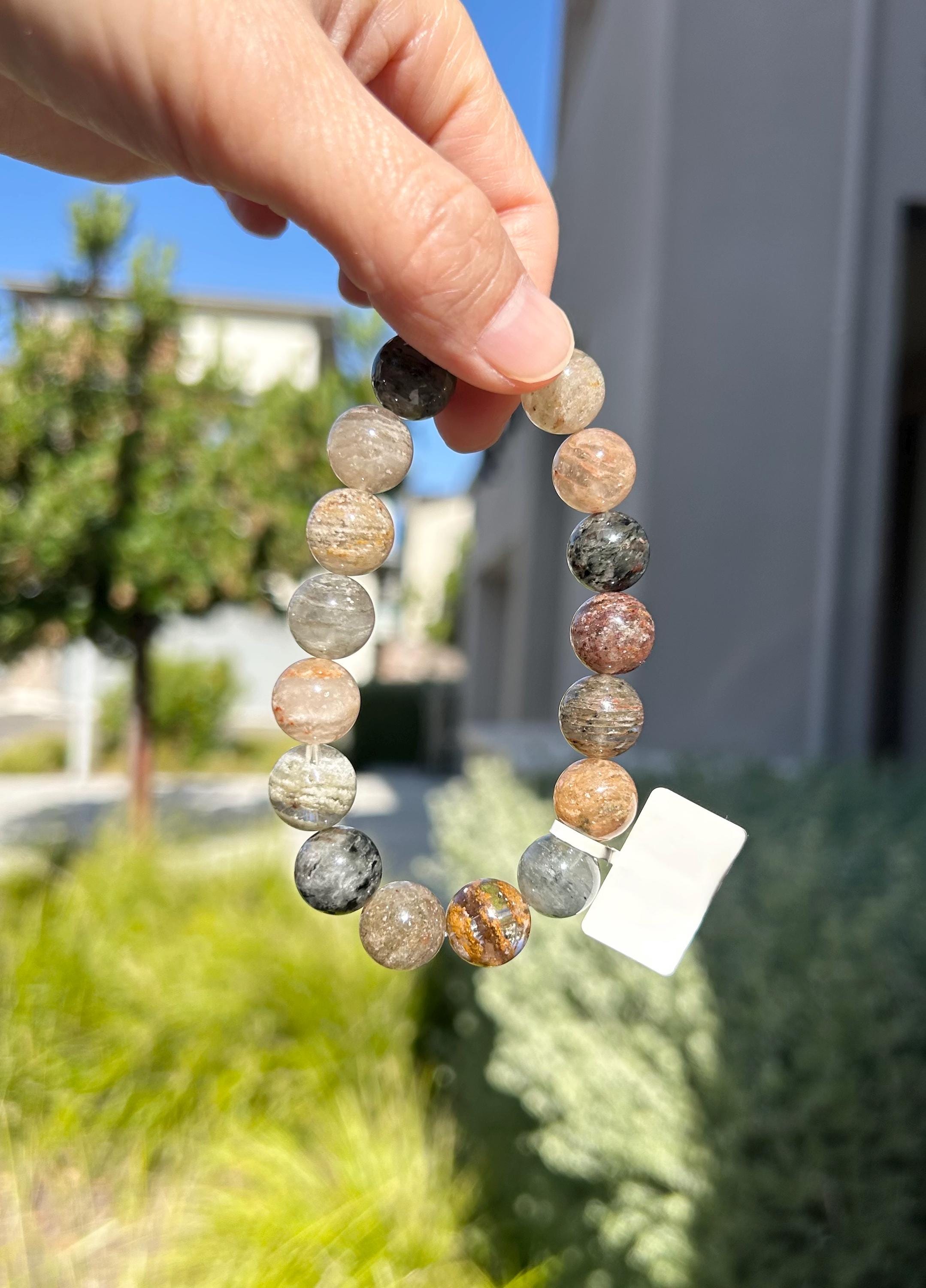 Chunky Layered Phantom Quartz Crystal Bead Bracelet - Rare Gemstone (12mm beads, Fits up to 16.7cm wrist (26-142)