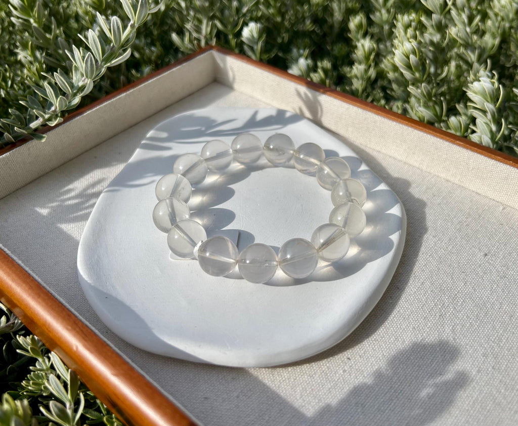 Chunky Pretty Milky Clear Quartz crystal Bracelet - 14mm beads,  Fits up to 17cm wrist (26-043)