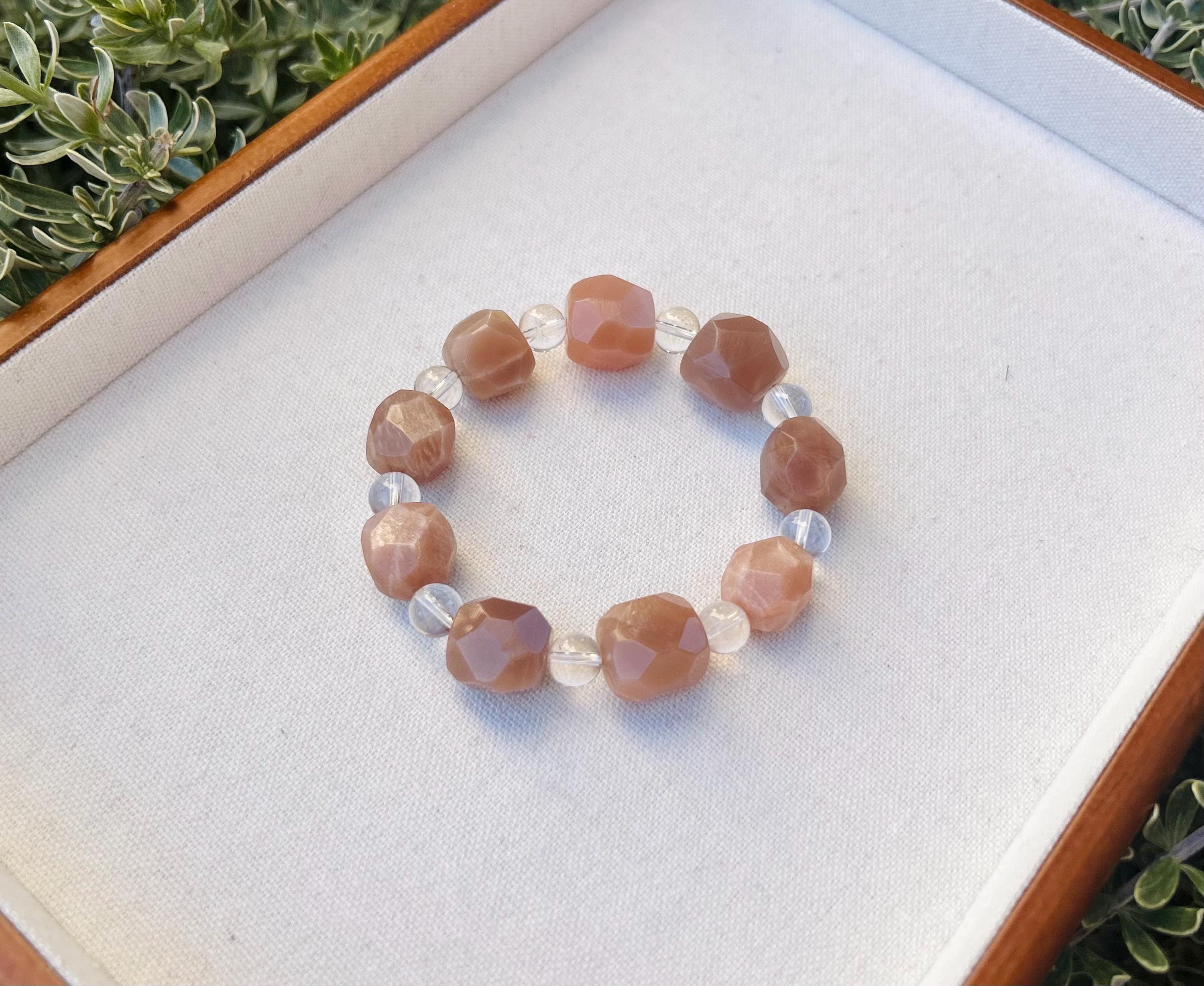 Chunky Peach Moonstone Simple Nugget Bracelet, Handmade Gemstone Jewelry, fits up to 16.5cm (25-016)