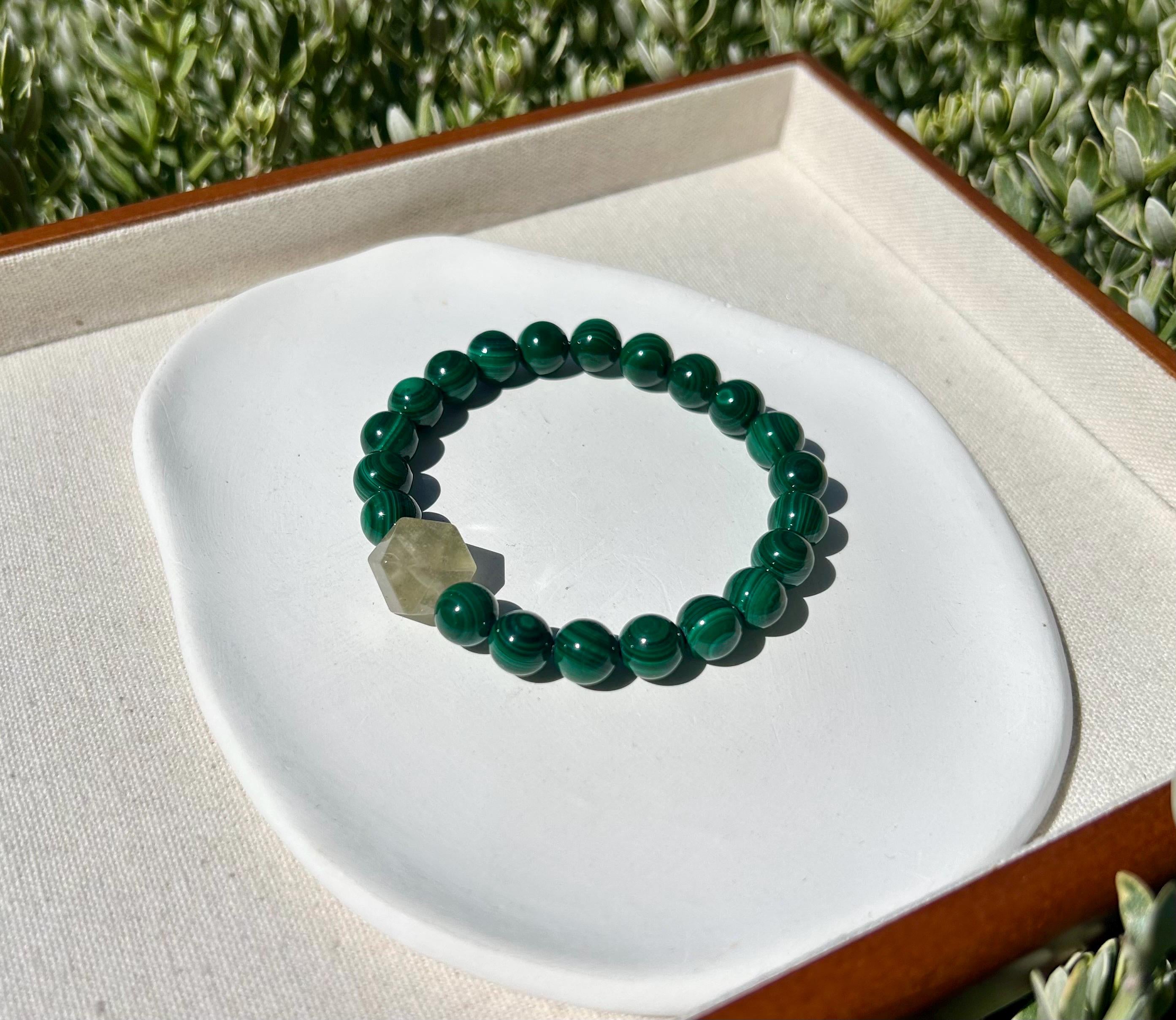 High Quality Natural Malachite Bracelet, Peacock Stone Beads Bracelet, fits up to 17cm wrist (26-131)