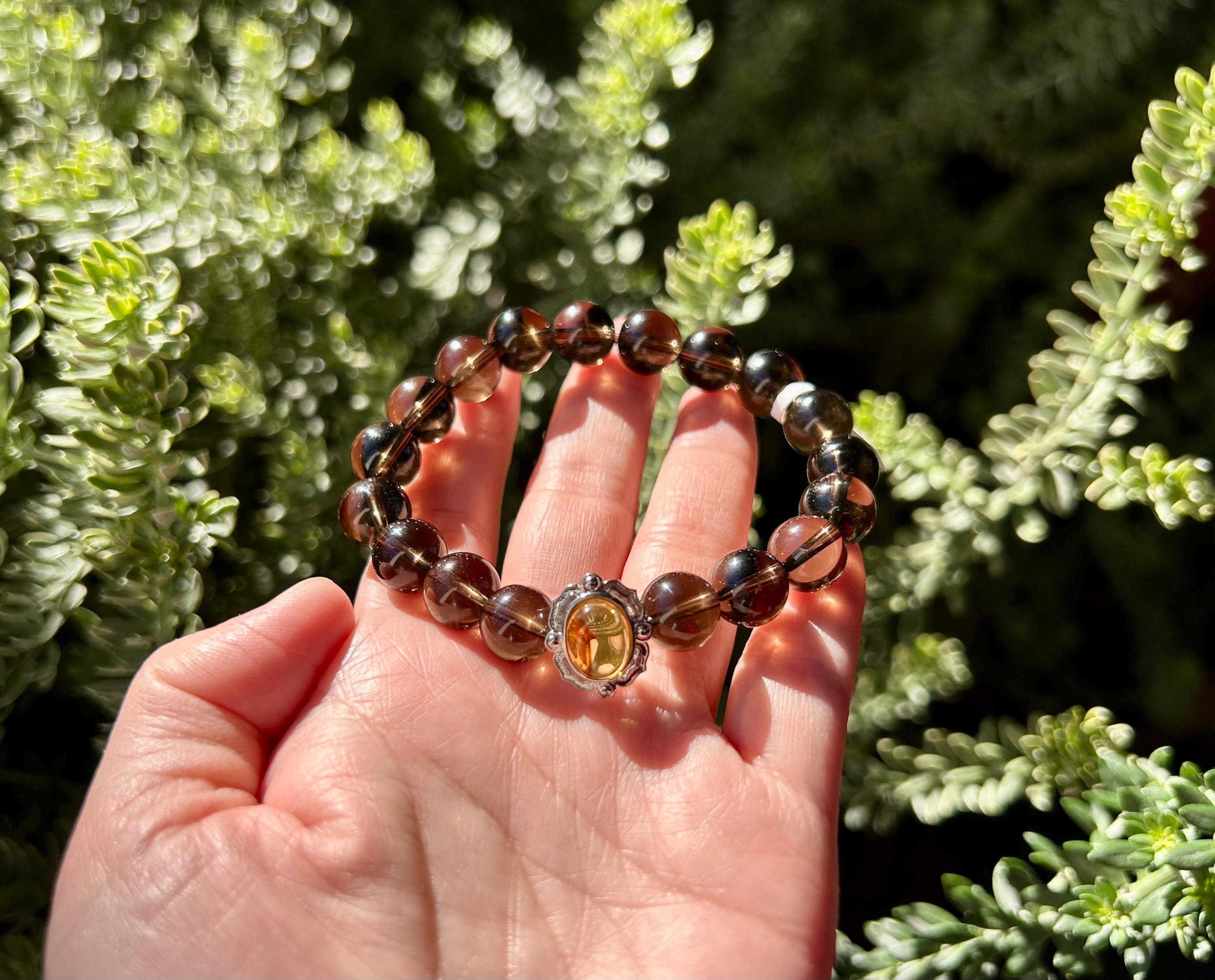 High Quality Natural Smoky Quartz Crystal Bracelet, good healing and protective stone bracelet, Fits up to 16.5cm wrist (26-075)