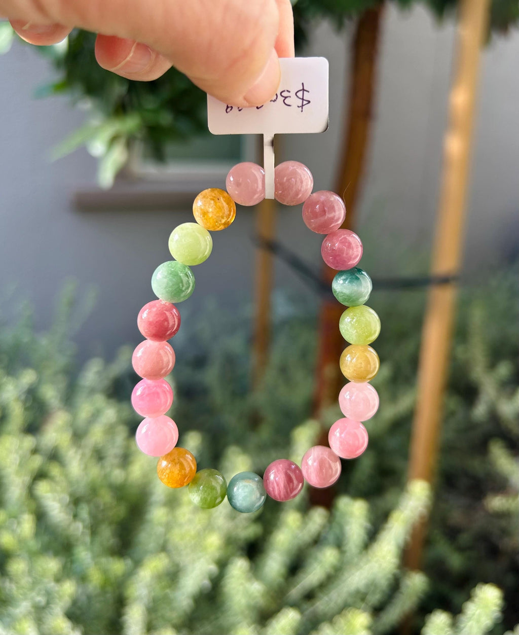 Premium select, Natural Rainbow Tourmaline 9mm+ beads Bracelet, Fits up to 16cm wrist. (GH-012)