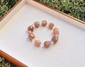 Chunky Peach Moonstone Simple Nugget Bracelet, Handmade Gemstone Jewelry, fits up to 16.5cm (25-016)