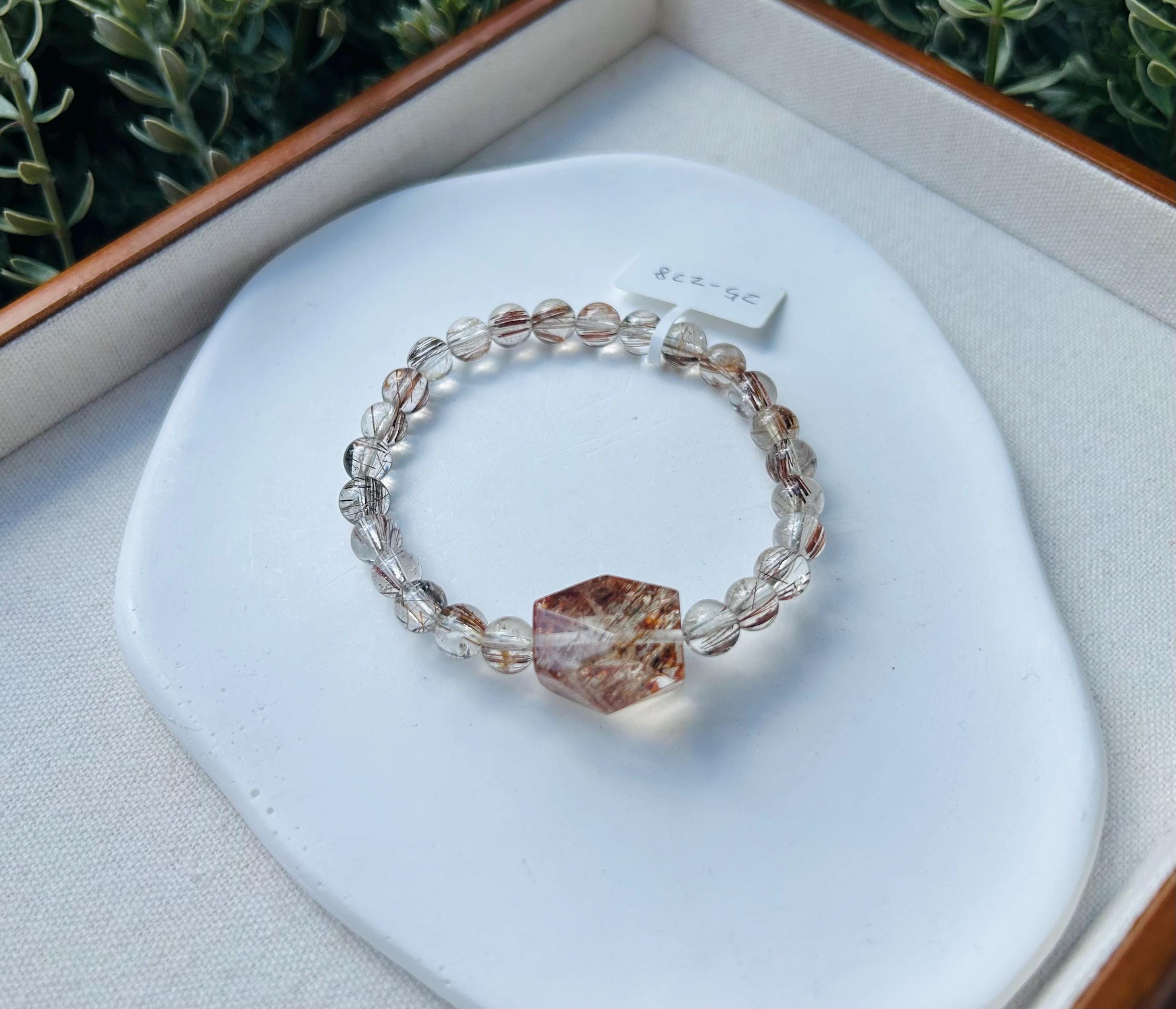 Black Gold Rutile Quartz Crystal round Bead Bracelet, with one chunky nugget, Fits up to 16cm wrist (25-228)