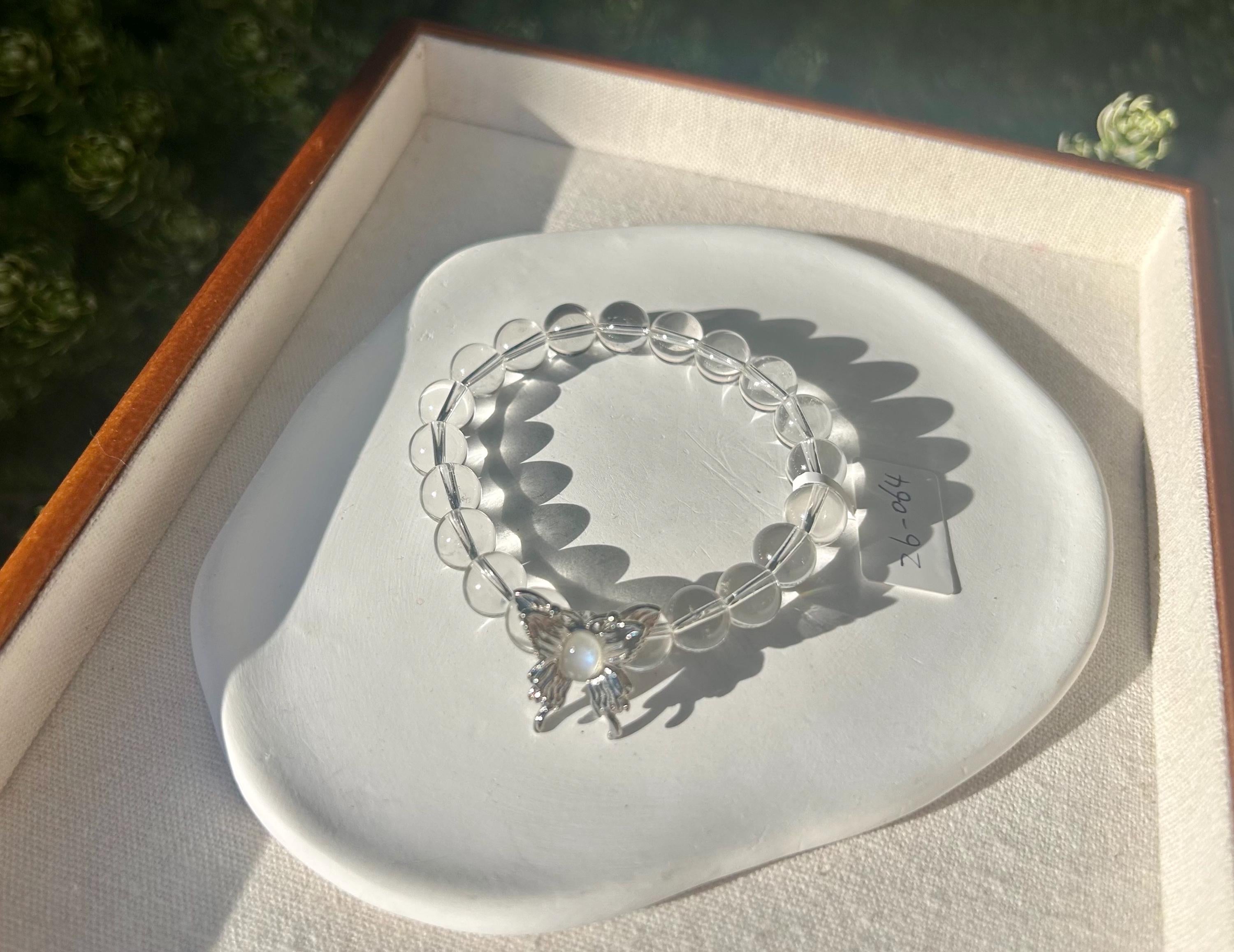 Clear Quartz beads bracelet with moonstone beads, Fits up to 17cm wrist, can be adjusted shorter (26-064)