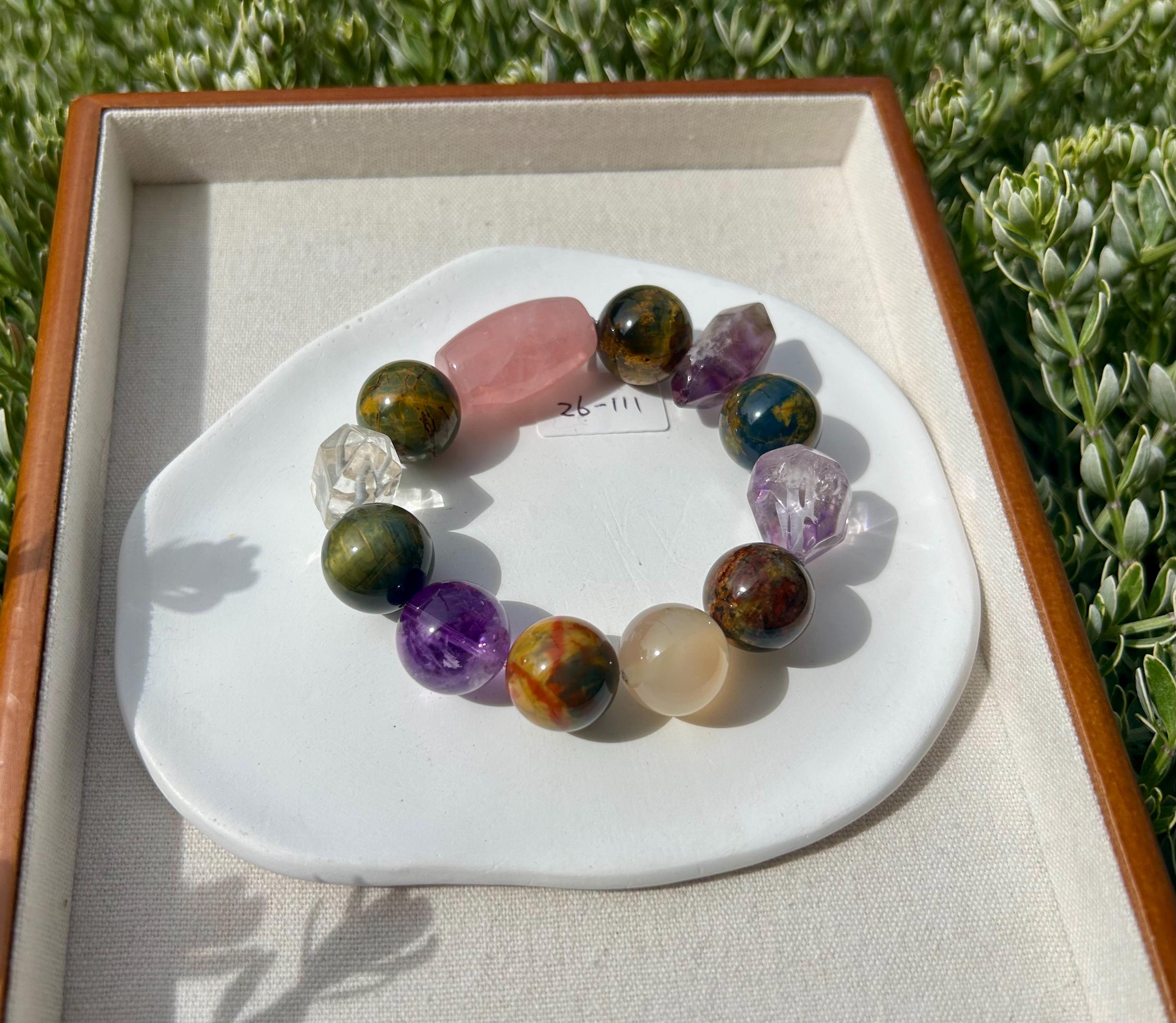 High quality Chunky Pietersite beads bracelet, with multiple color quartz beads, 18mm round Pietersite beads, fits up to 17cm wrist (26-111)