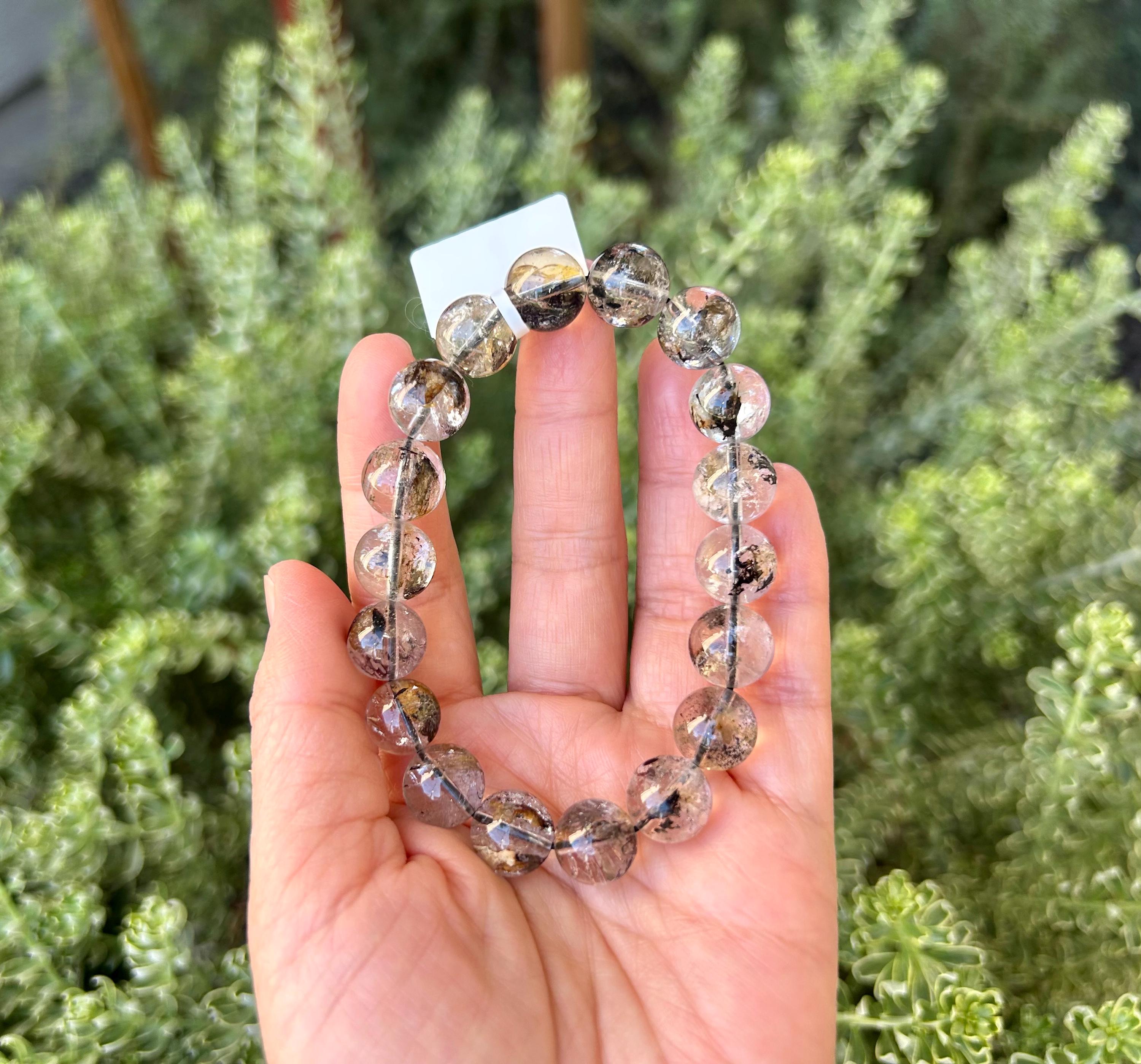 Healing Crystal, Herkimer Diamond Crystal beads Bracelet, Raw Golden Clay Quartz, 11.5mm beads, fits up to 17cm wrist (26-086)