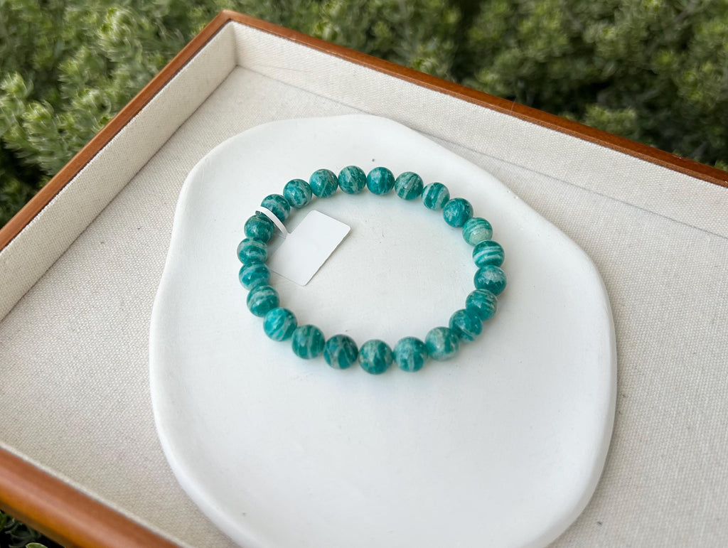 Natural Amazonite Gemstone Bracelet: Stretchy Crystal Healing Beads, fits up to 17.5cm wrist (26-040)
