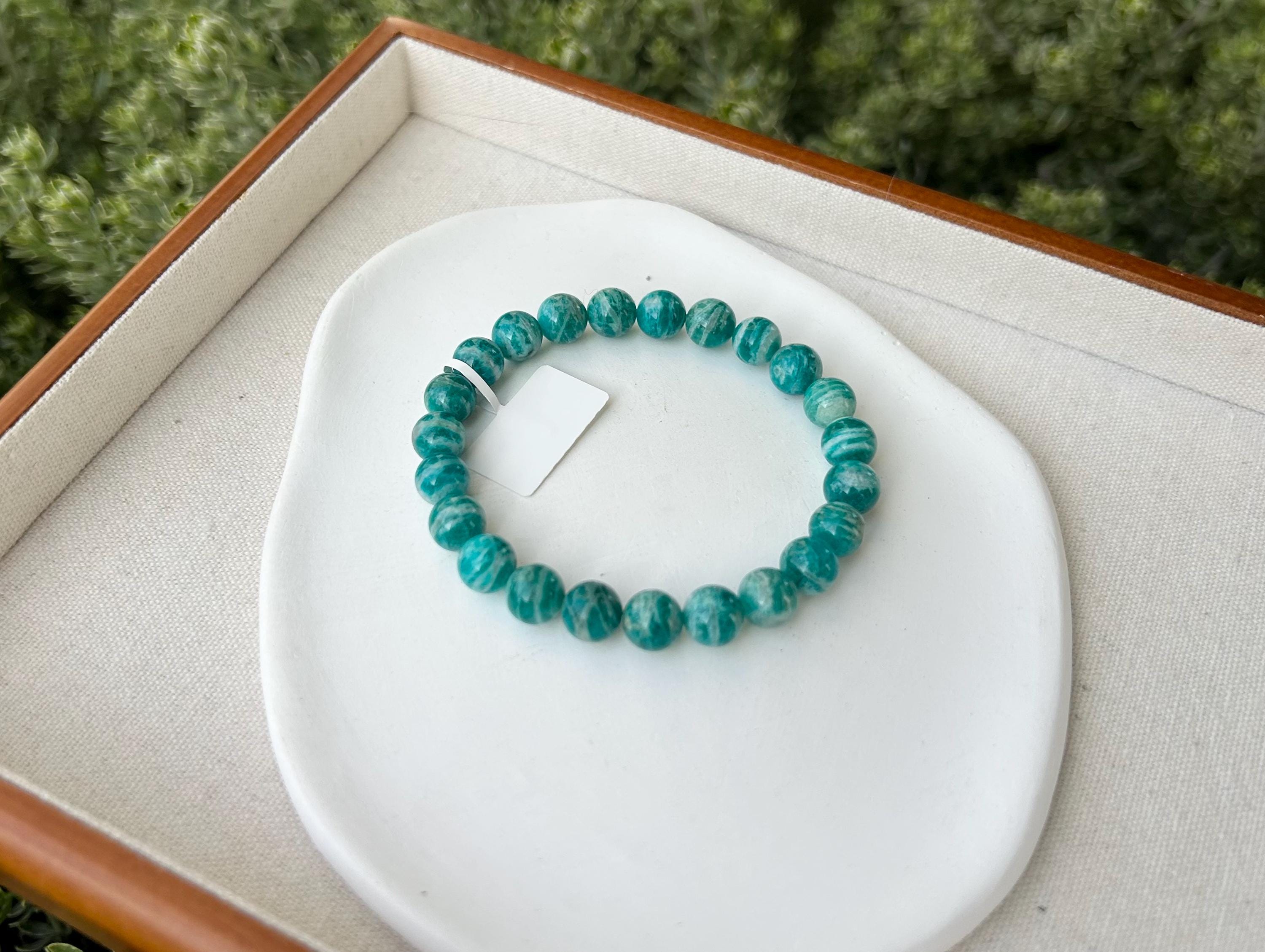 Natural Amazonite Gemstone Bracelet: Stretchy Crystal Healing Beads, fits up to 17.5cm wrist (26-040)