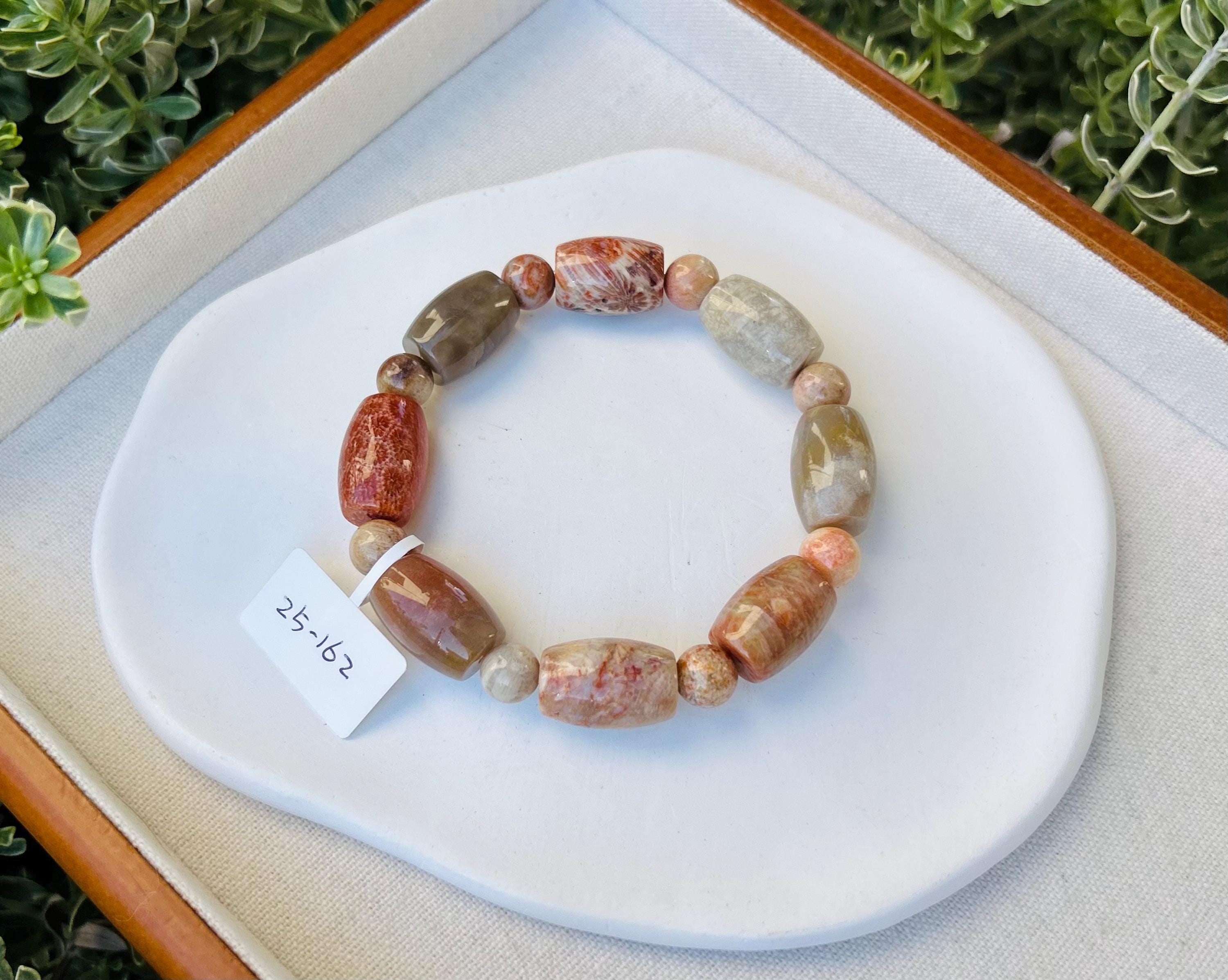 Thailand Petoskey stone bead Bracelet, fits up to 17cm wrist (25-162)