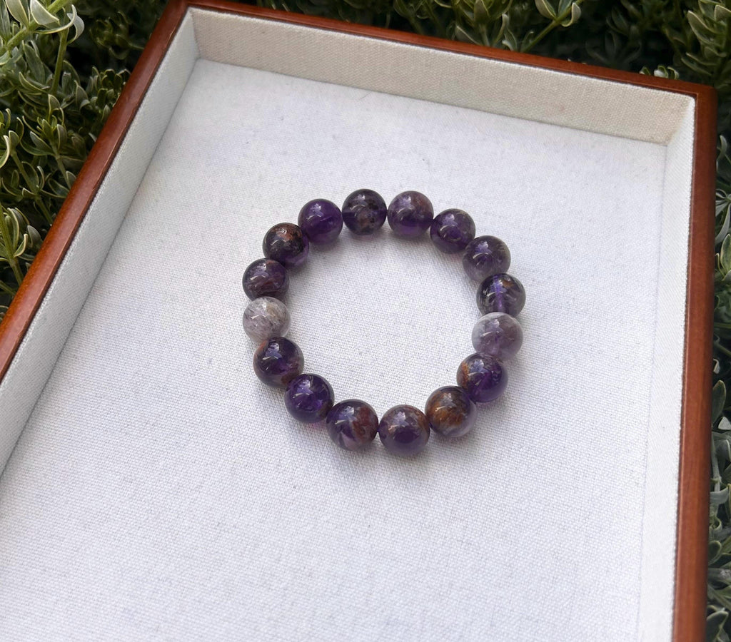 Chunky Natural Purple Phantom Amethyst Quartz Beaded Bracelet - 13mm, Phantom Amethyst Crystal Bracelet, fits up to 17cm wrist （25-013）