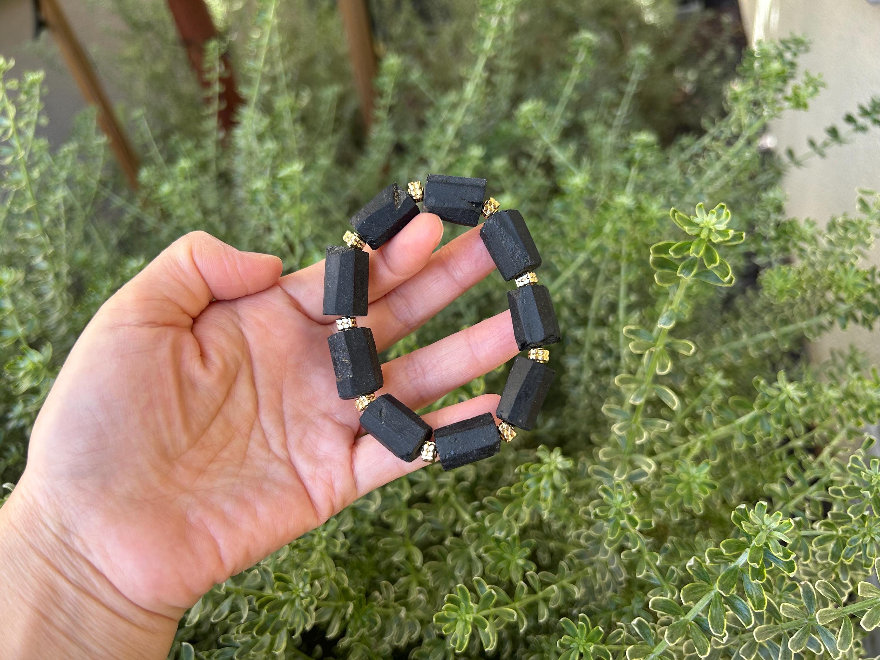 Natural Black Tourmaline Raw Stone Nugget Bracelet, Raw black tourmaline, Genuine black tourmaline, fits up to 16cm wrist  (26-155)