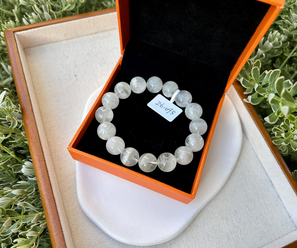 Natural Snowflake phantom Crystal bracelet, 12mm+ beads Natural Snowflake phantom quartz, fits up to 17cm (26-095)