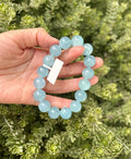 Chunky Aquamarine Quartz Bead Bracelet: Natural Gemstone, Stress Relief, (25-219)