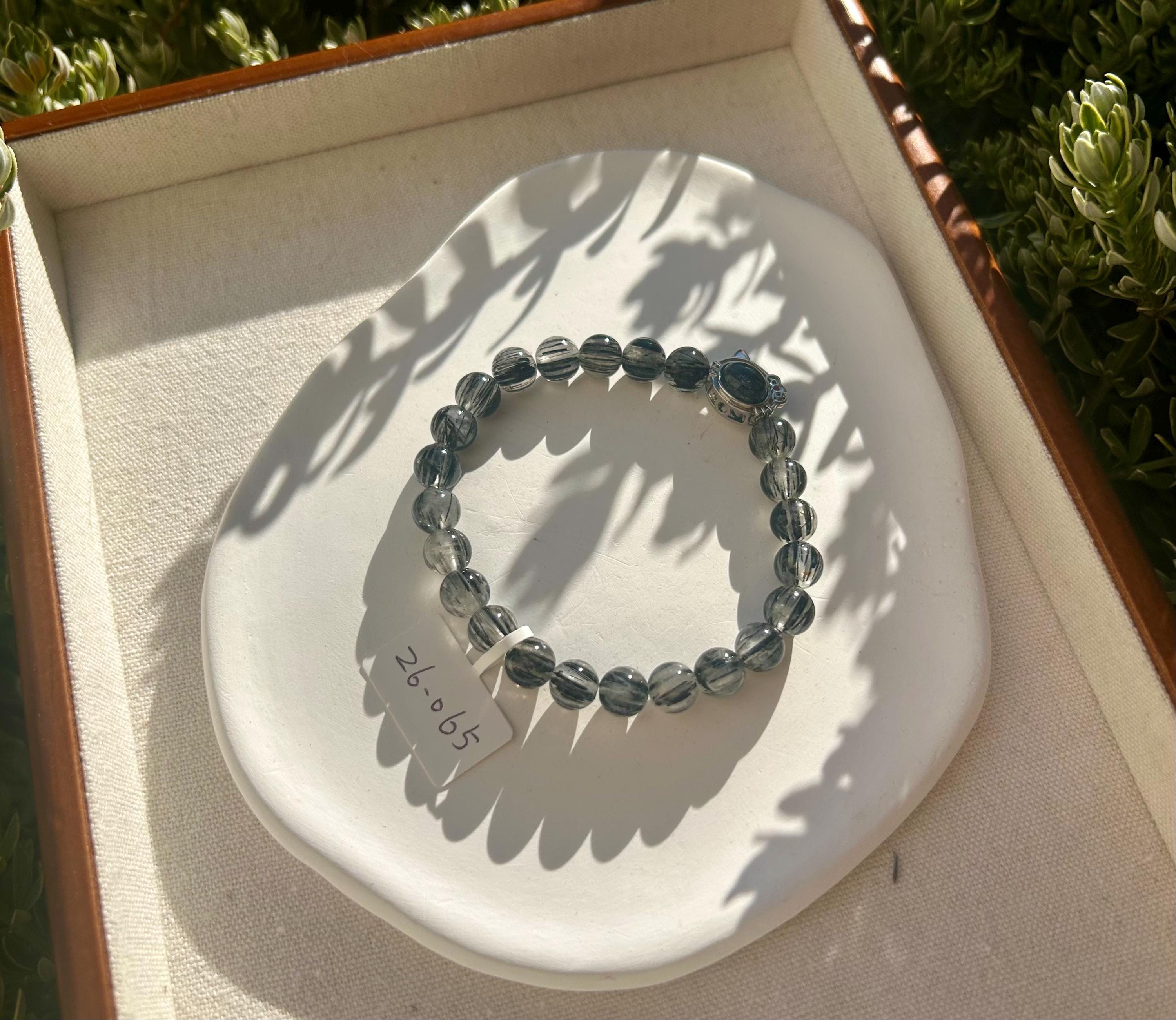 Stretchy Natural Black Rutile Quartz Bracelet, Genuine Crystal Bracelet, Fits up to 16.8cm wrist (26-065）