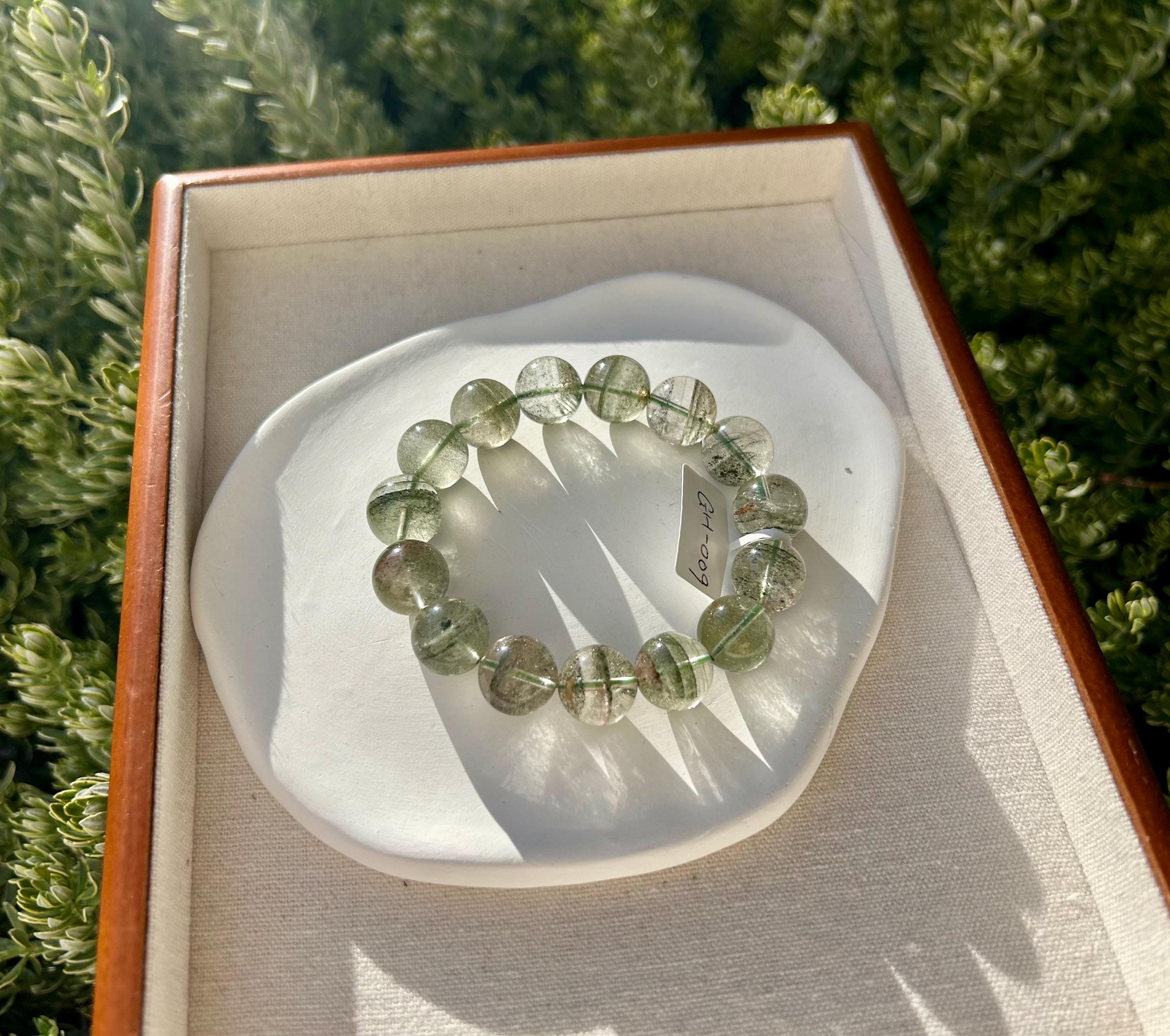 Chunky Green Phantom Quartz Bracelet: Chunky Crystal Wealth Stone, 14mm+ green phantom quartz (GH-009)