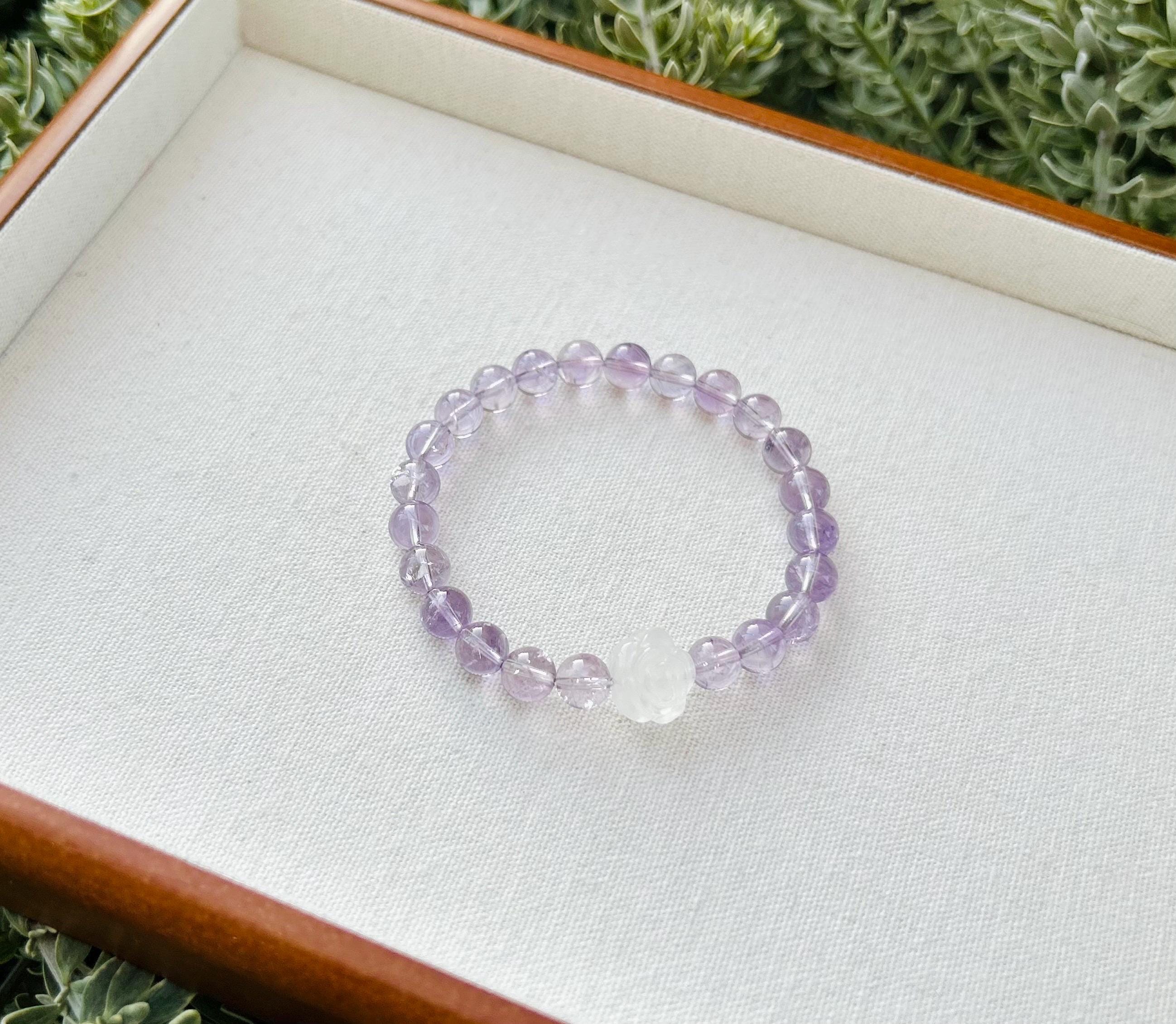 Clear Natural amethyst beads bracelet, Amethyst Crystal Stretchy Bracelet, Genuine Crystal