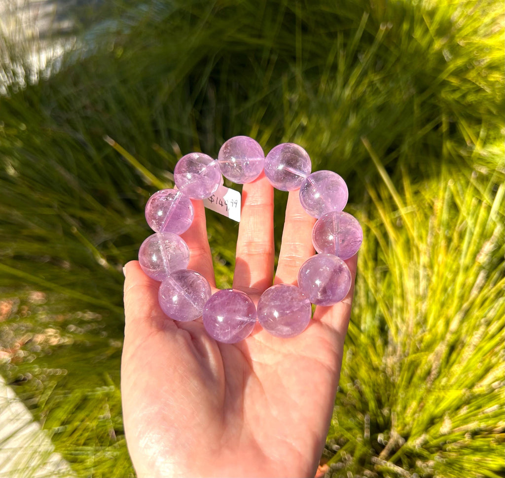 Rare seen Natural Chunky Amethyst Beaded Bracelet, 21mm+ Clean lavender amethyst beads, Healing Stone, Fits up to 17cm wrist)  (GH-048)