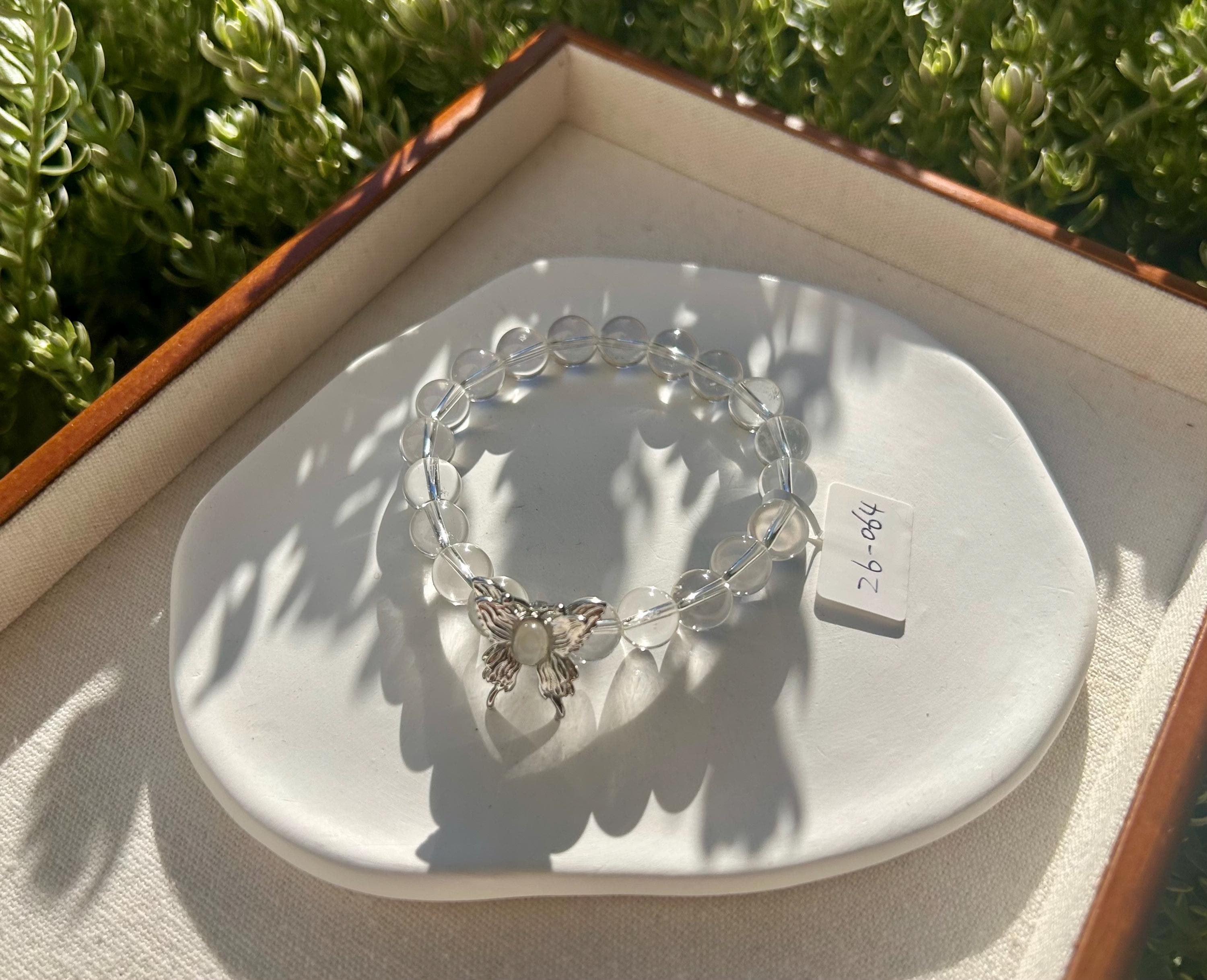 Clear Quartz beads bracelet with moonstone beads, Fits up to 17cm wrist, can be adjusted shorter (26-064)